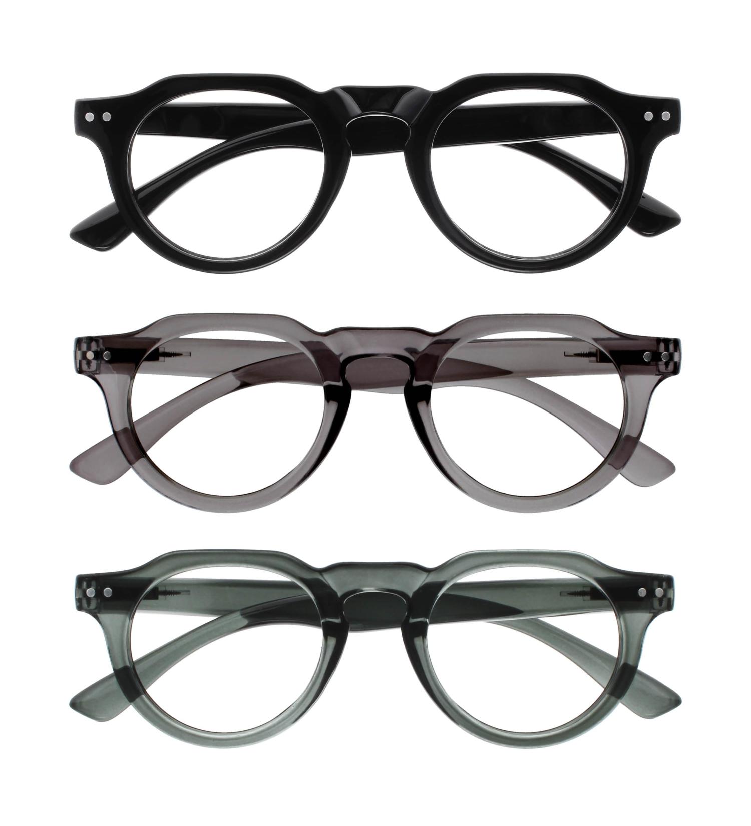 Opulize Rio Reading Glasses with Blue Light Filter - Unisex Flattened Frame - Spring Hinges - B53-1 +2.50 Magnification - Stylish Glossy Black & Transparent Green Options - Buy Online on GoSupps.com