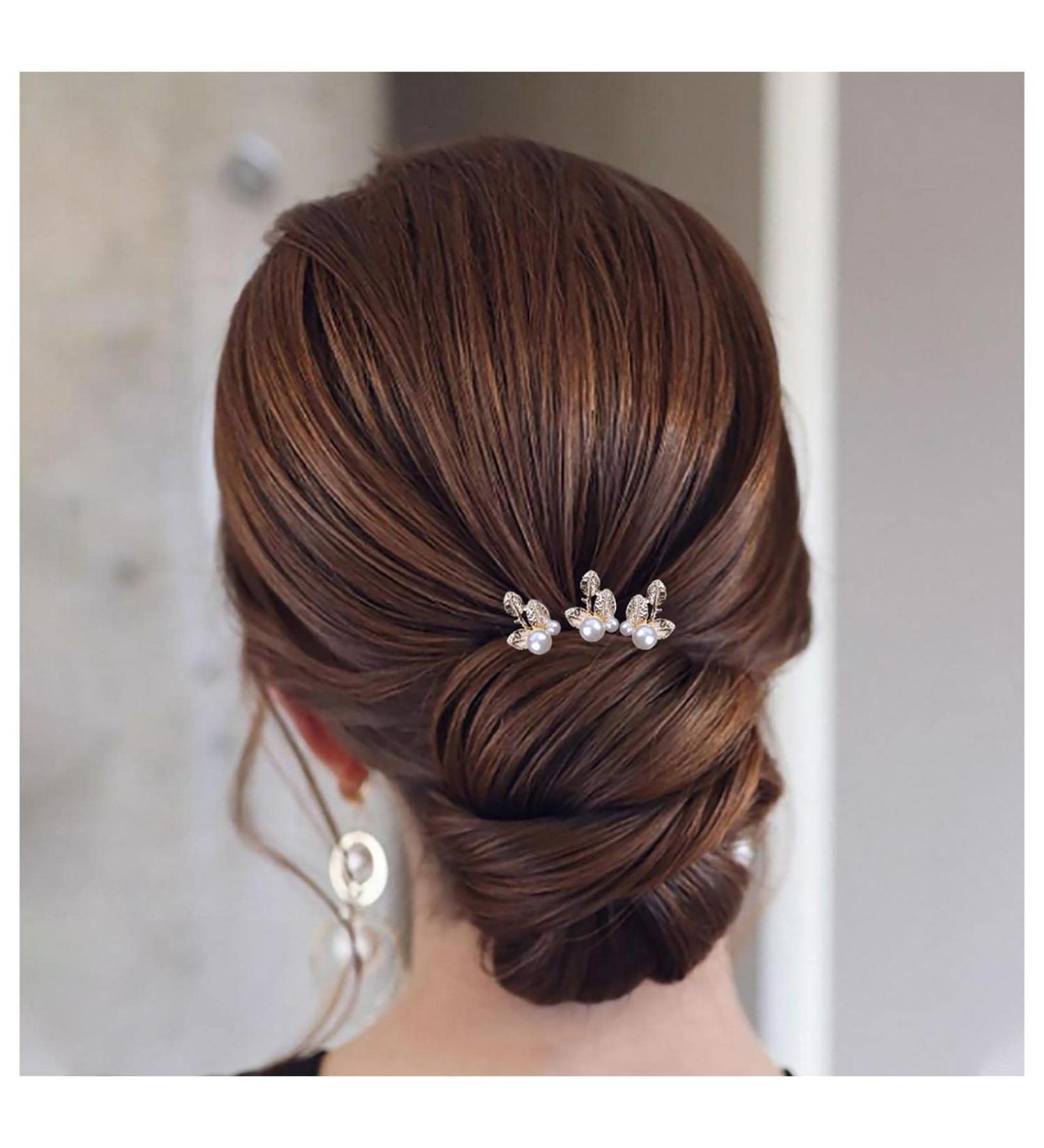 Inilbran Pearl Wedding Hairpins Vintage Pearl Leaf Hair Pins Clip Gold Pearl Hair Pin Barrette Leaf Pearl Bride Hairpiece Decorative Hair Accessories for Women and Girls Hair Headdress(Style A) - Buy Online on GoSupps.com