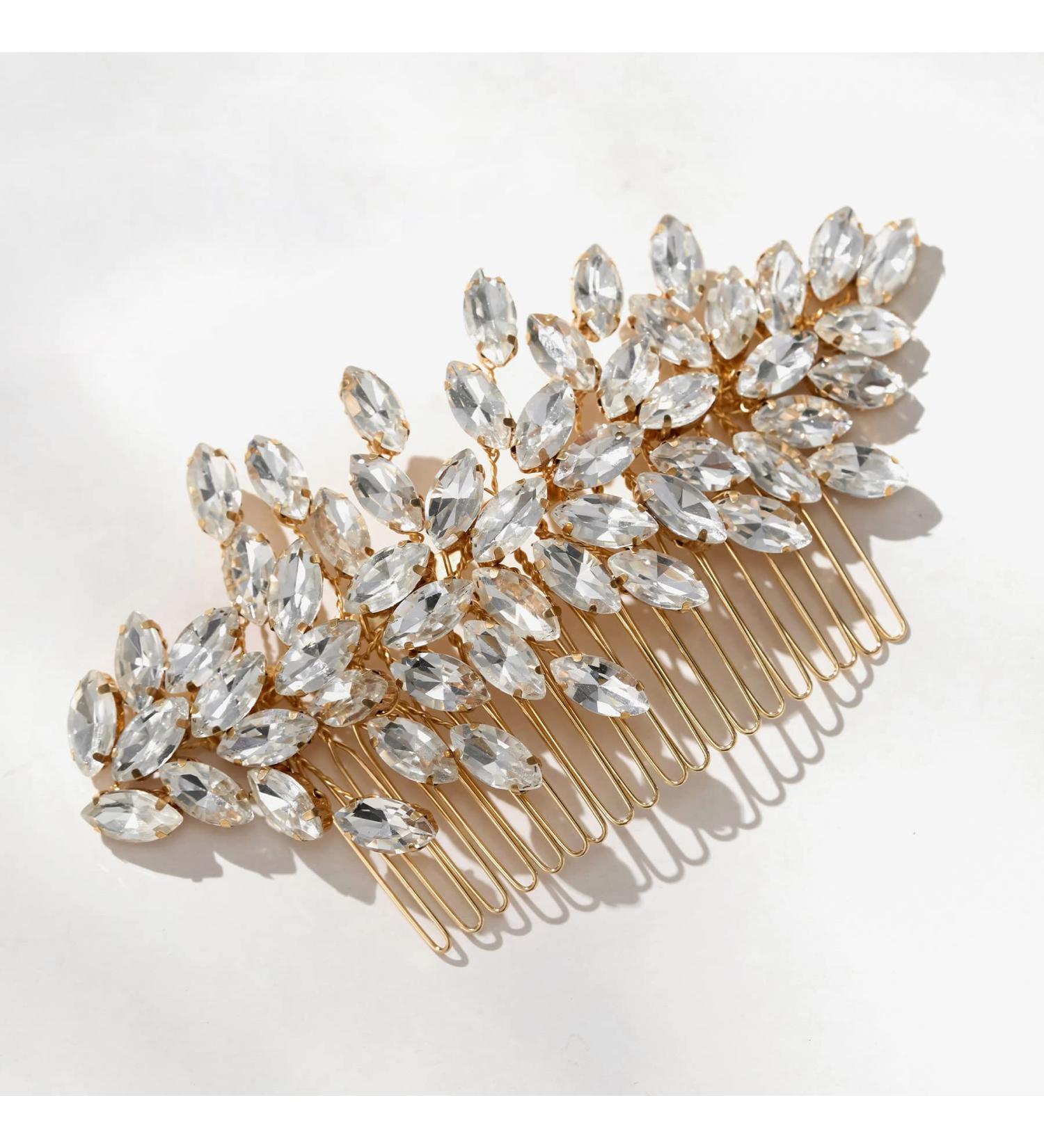 SWEETV Rhinestone Wedding Hair Comb Clip | Bridal Hair Accessories in Gold - Buy Online on GoSupps.com