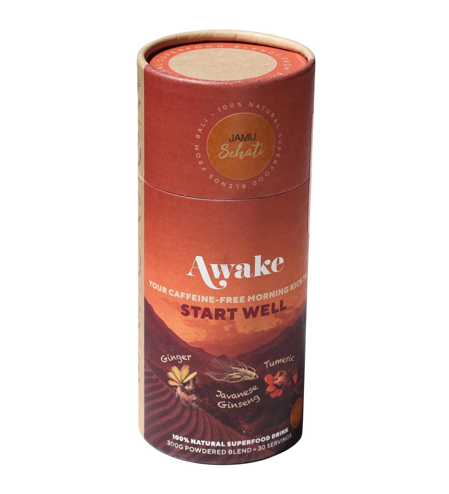 JAMUSEHATI Awake Caffeine-Free Morning Kick Natural Superfoods Blend from Bali Containing Ginger Turmeric and Javanese Ginseng Cylinder (300g) Awake Cylinder - Buy Online on GoSupps.com