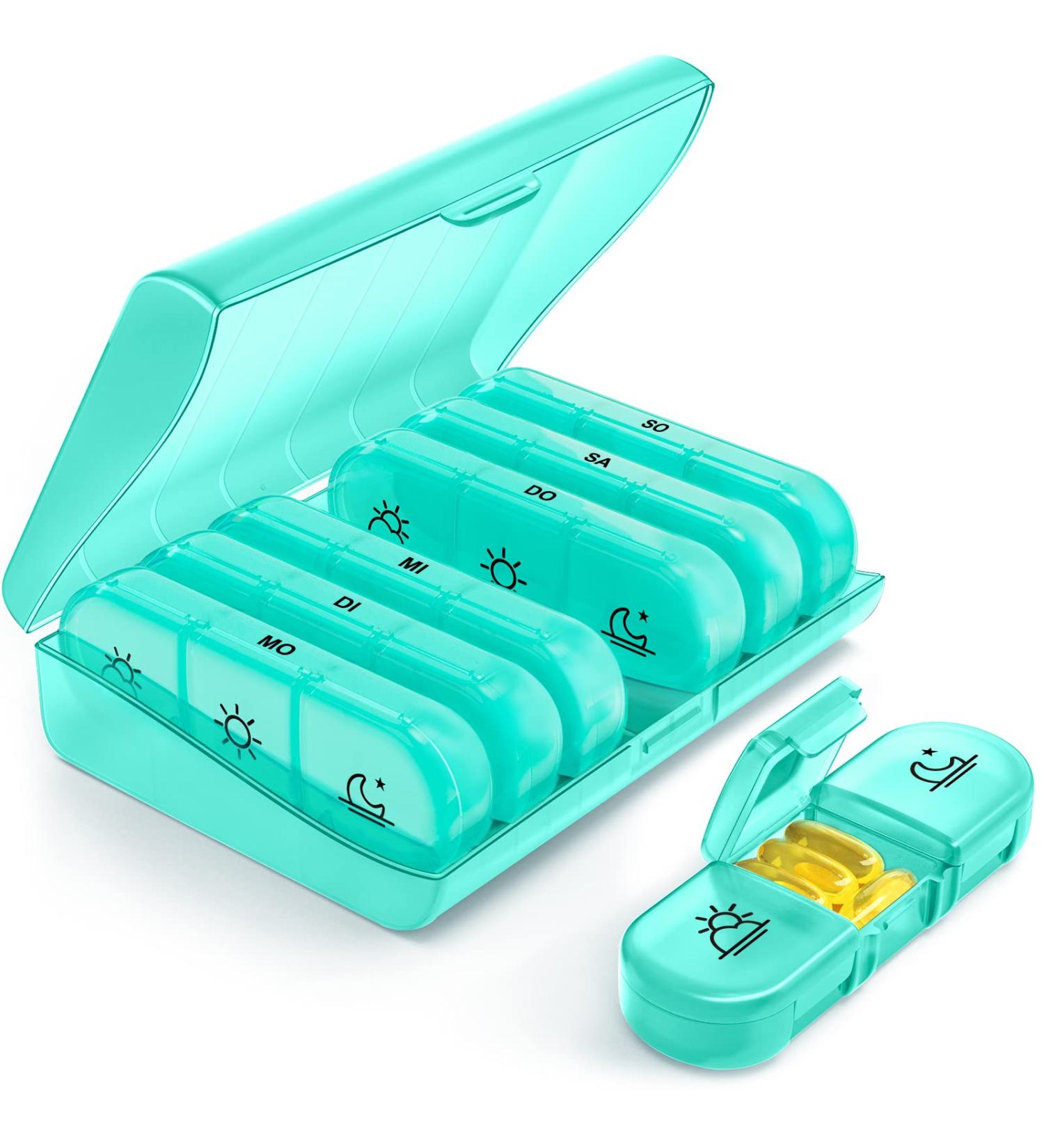 Auvon Weekly Pill Box - 7 Days 3 Compartments - Portable Tablet Organizer for Medications Vitamins & Supplements (Cyan) - Buy Online on GoSupps.com