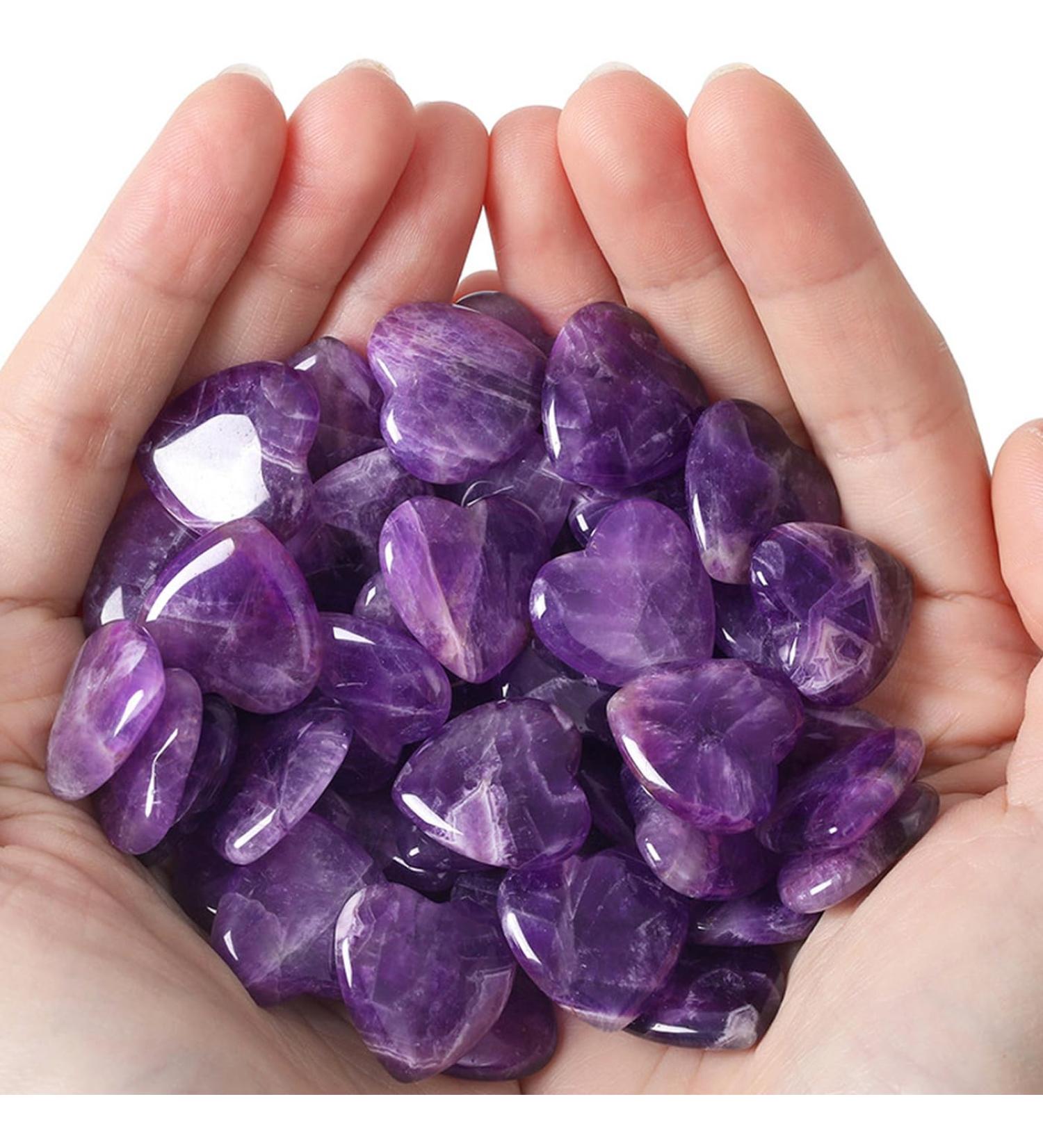 Xiannvxi 20pcs Amethyst Heart Crystals - Natural Gemstones for Love Reiki and Home Decoration | Lucky Charm Palm Stones - Buy Online on GoSupps.com