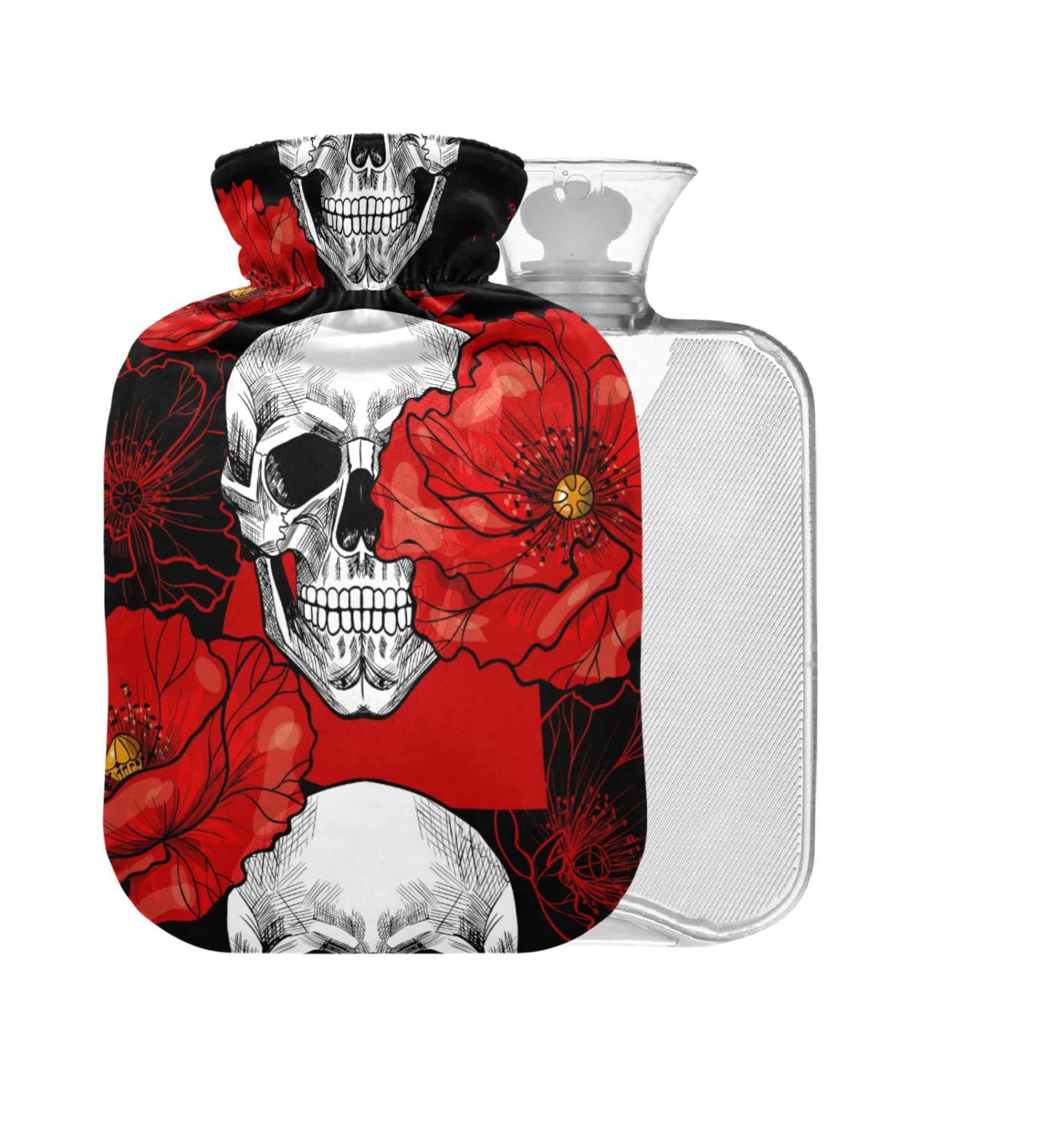 Skull Poppies Hot Water Bottle 2L | Large Hot Water Bag for Cramp & Pain Relief | International Shipping - Buy Online on GoSupps.com