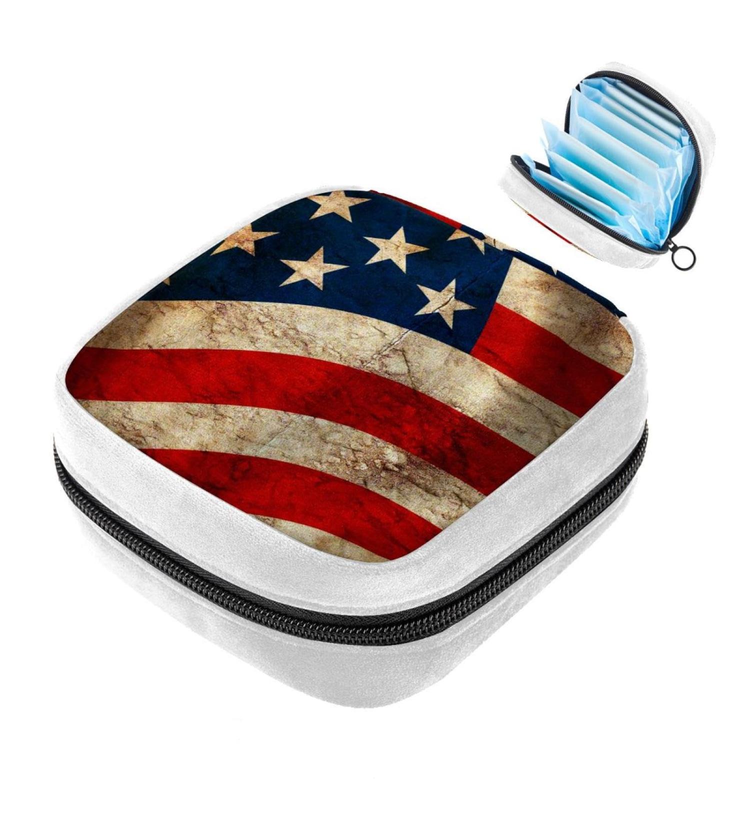 Vintage American Flag Sanitary Napkin Storage Bag - Period Tampon Makeup Pad Pouch - Color3805 - Buy Online on GoSupps.com
