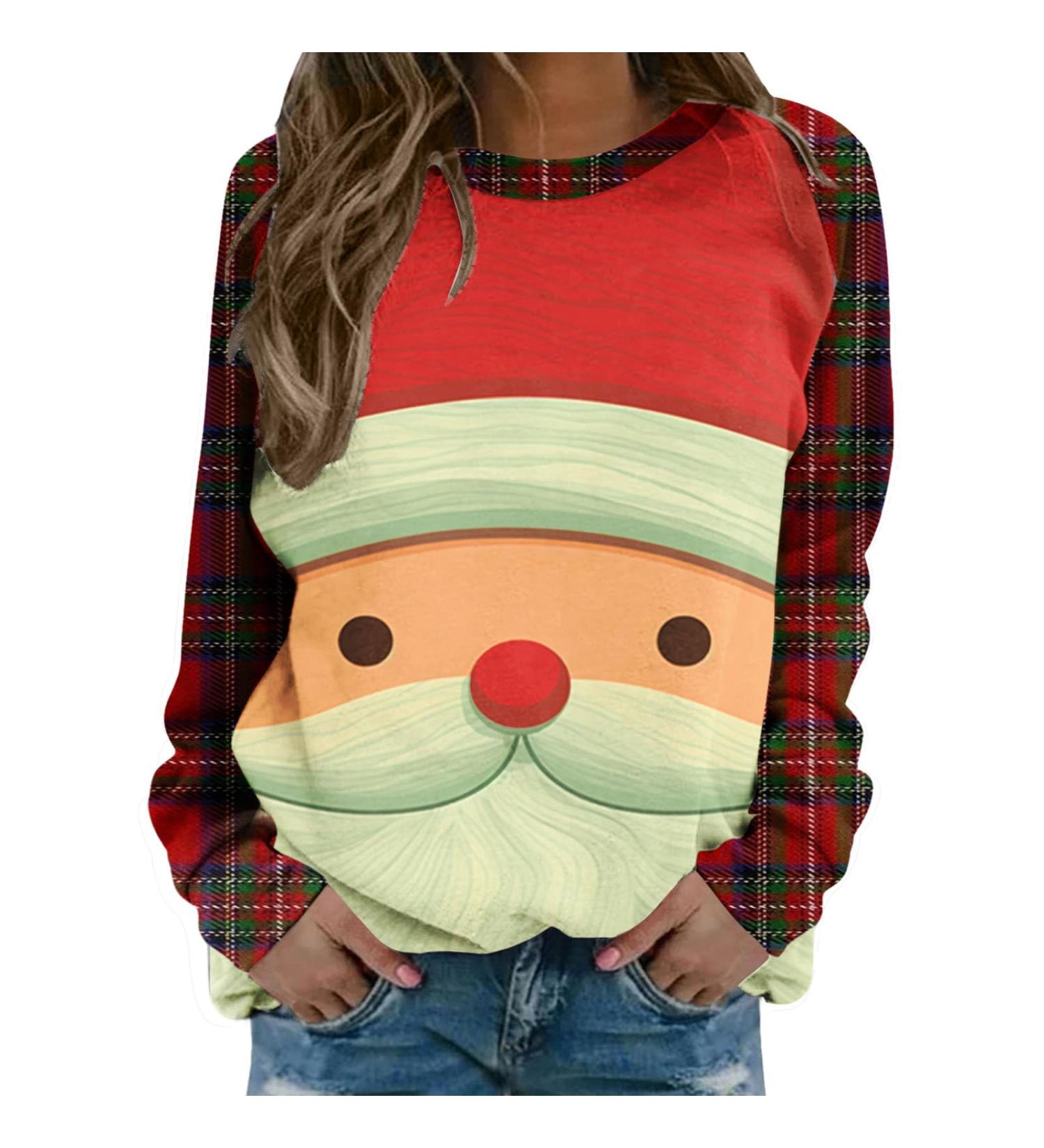 Women's Christmas Snowman & Penguin Print Sweatshirt - Cute O-Neck Raglan Top Pullover for Winter - Comfy & Warm Xmas Jumper - Beige S - Buy Online on GoSupps.com