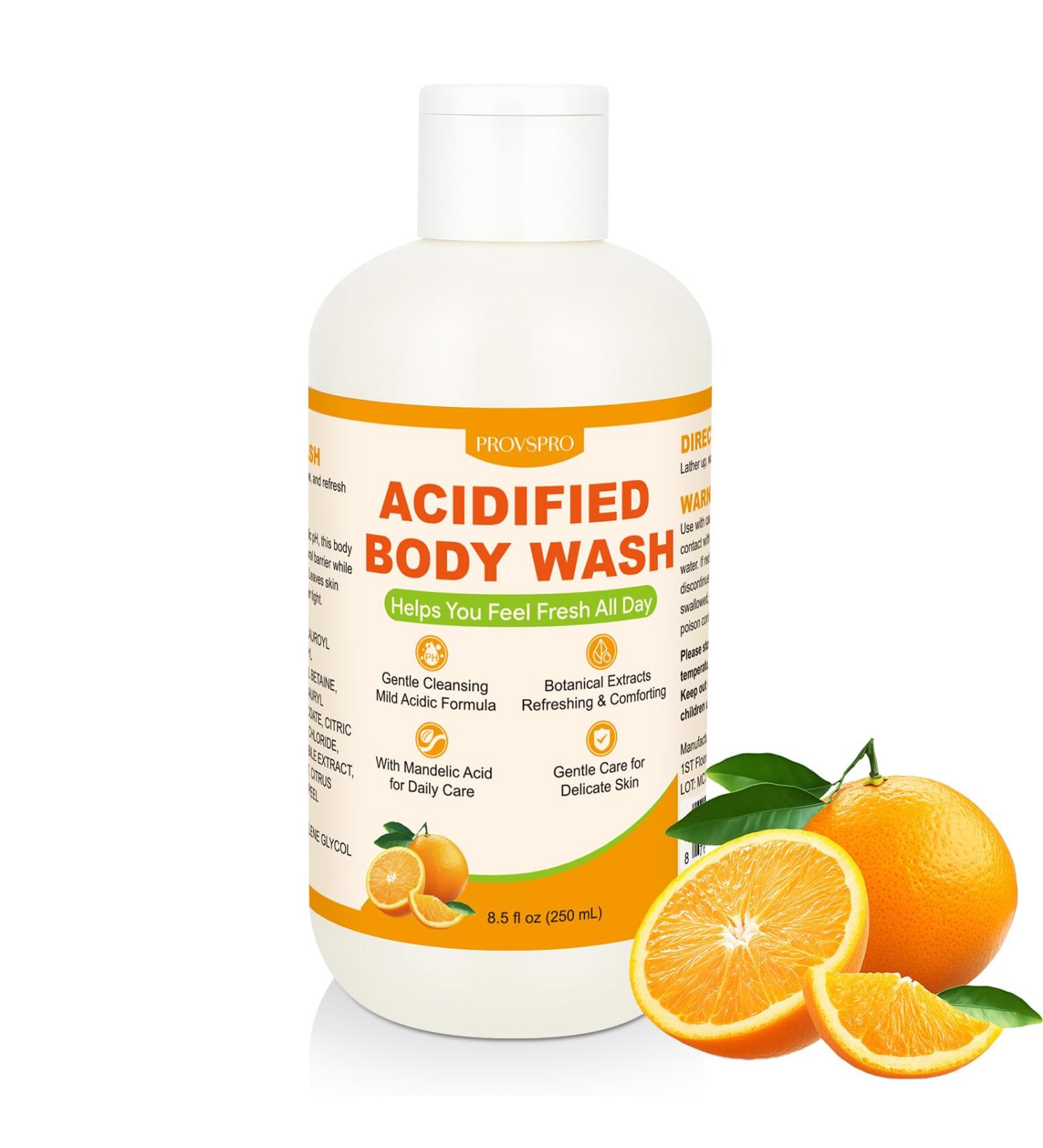 provspro Acidic Body Wash for Sweat-Prone Areas pH-Balanced Cleanser with Mandelic Acid Citrus Scent Gentle Formula for Daily Use 8.5 FL OZ - Buy Online on GoSupps.com