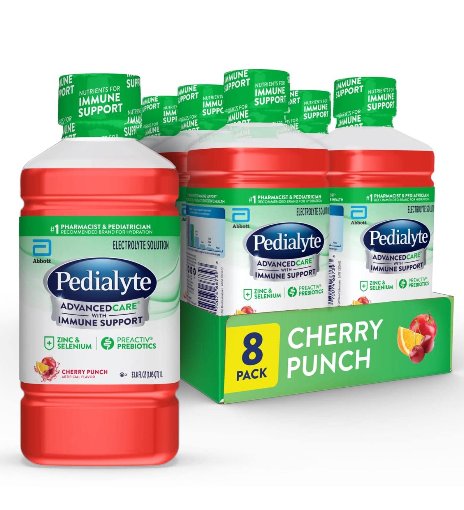 Pedialyte Advanced Care Cherry Punch Electrolyte Solution 33.8 Fl Oz - Pack of 8 - Buy Online on GoSupps.com