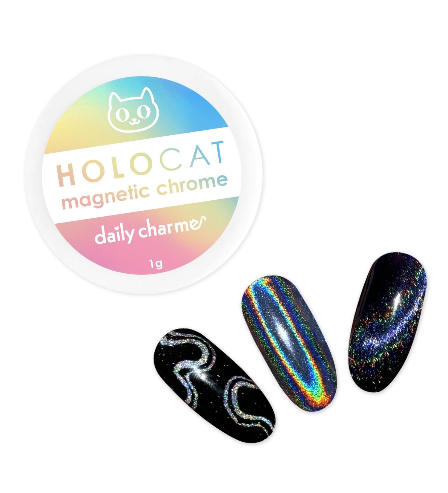 Daily Charme Holographic Cateye Magnetic Nail Chrome Powder - 1g | 3-in-1 Pigment for Stunning Rainbow Cat Eye Effect | DIY & Salon Manicure (Holographic Silver - Buy Online on GoSupps.com