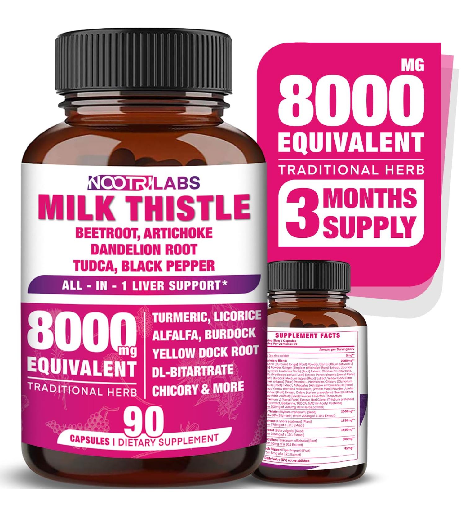 All-in-1 8000mg Highest Potency Milk Thistle NAC BeetRoot Artichoke Dandelion Root - Liver Health Support Cleanse Detox & Repair Antioxidant Plus TUDCA Choline and Ginger - 90 Vegan Capsules - Buy Online on GoSupps.com