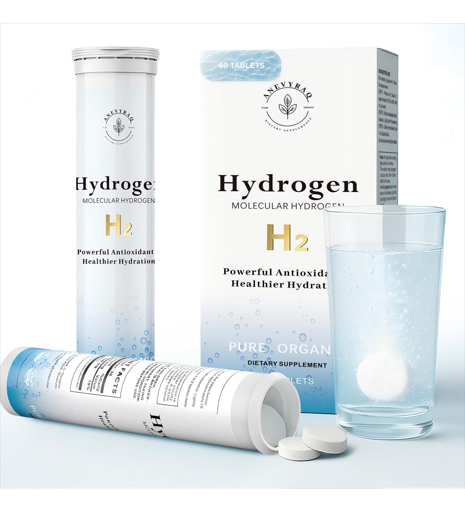 Molecular Hydrogen Water Tablets with Magnesium - 8 PPM Molecular Hydrogen Tablet for Drinking Water Rich in Antioxidants Supports Cellular Health Recovery & Cognitive Function | 60 Tablets - Buy Online on GoSupps.com
