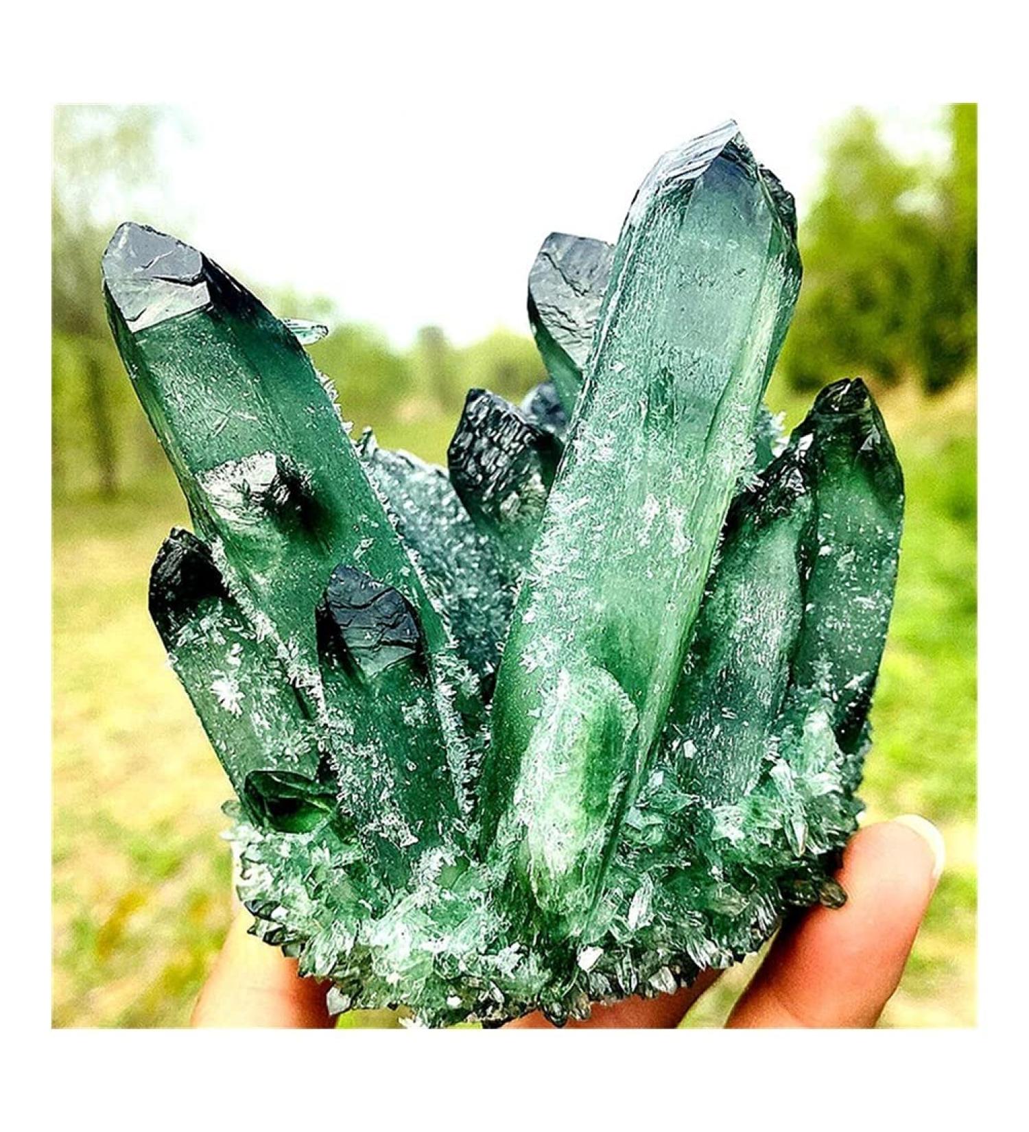 Natural Crystal Rough 600-800G Rare Green Ghost Phantom Quartz Crystal Rough Cluster for Gifts Decor Beautiful - Buy Online on GoSupps.com