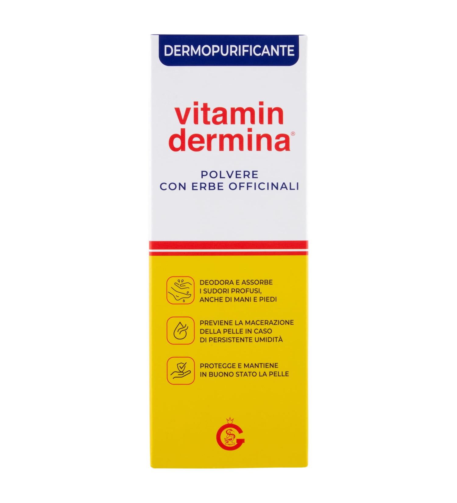 VITAMINDERMINA Poudre avec Herbes Officinales Dermopurifiant 100 g - Antimicrobien et D odorant - Contraste la mac ration avec Vitamin Complex Sauge Romarin Lavande et Thym