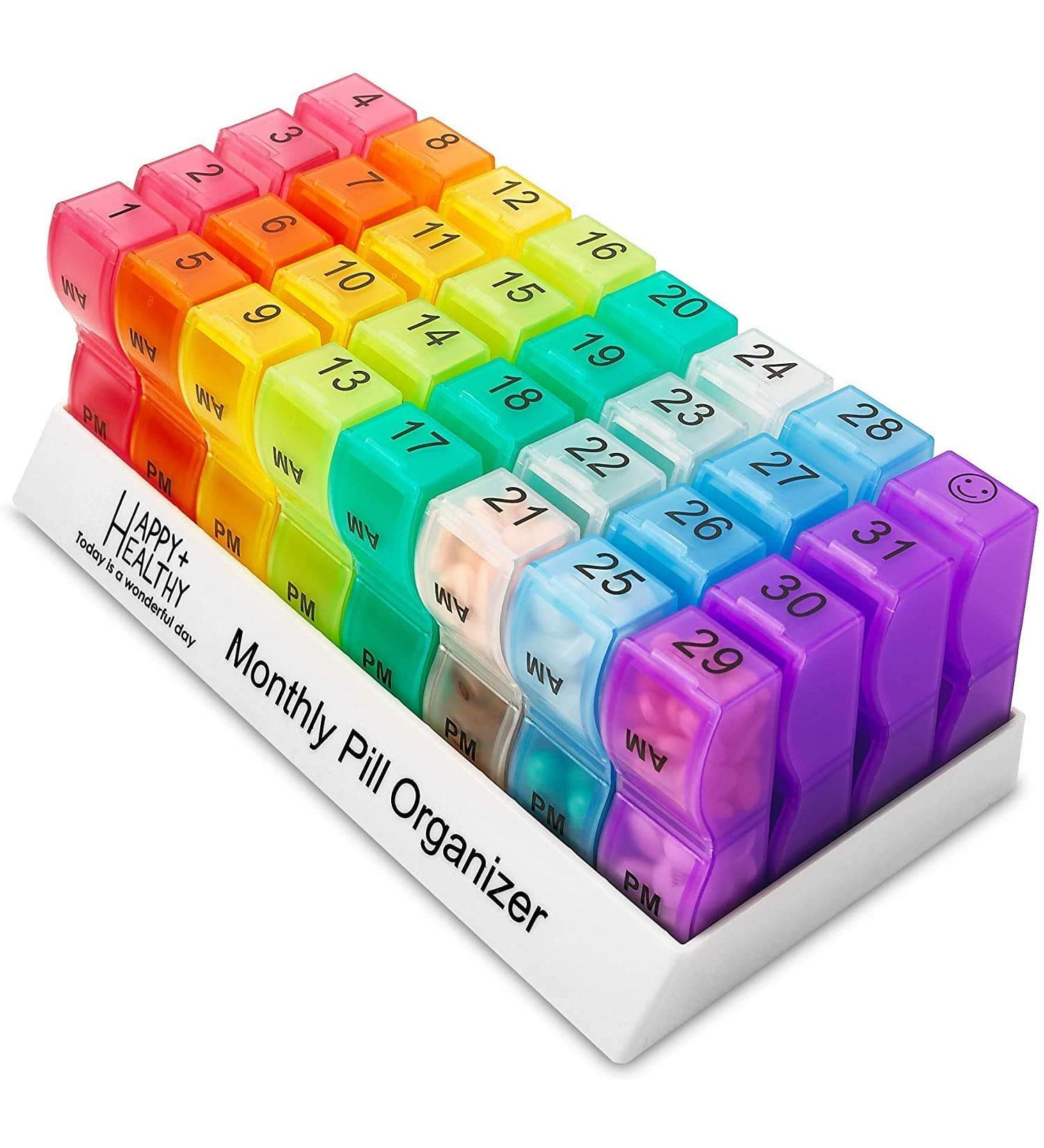 Monthly Pill Organizer - 31 Day Am/Pm Dispenser with 32 Cases, Box for Vitamins & Medication - Buy Online on GoSupps.com