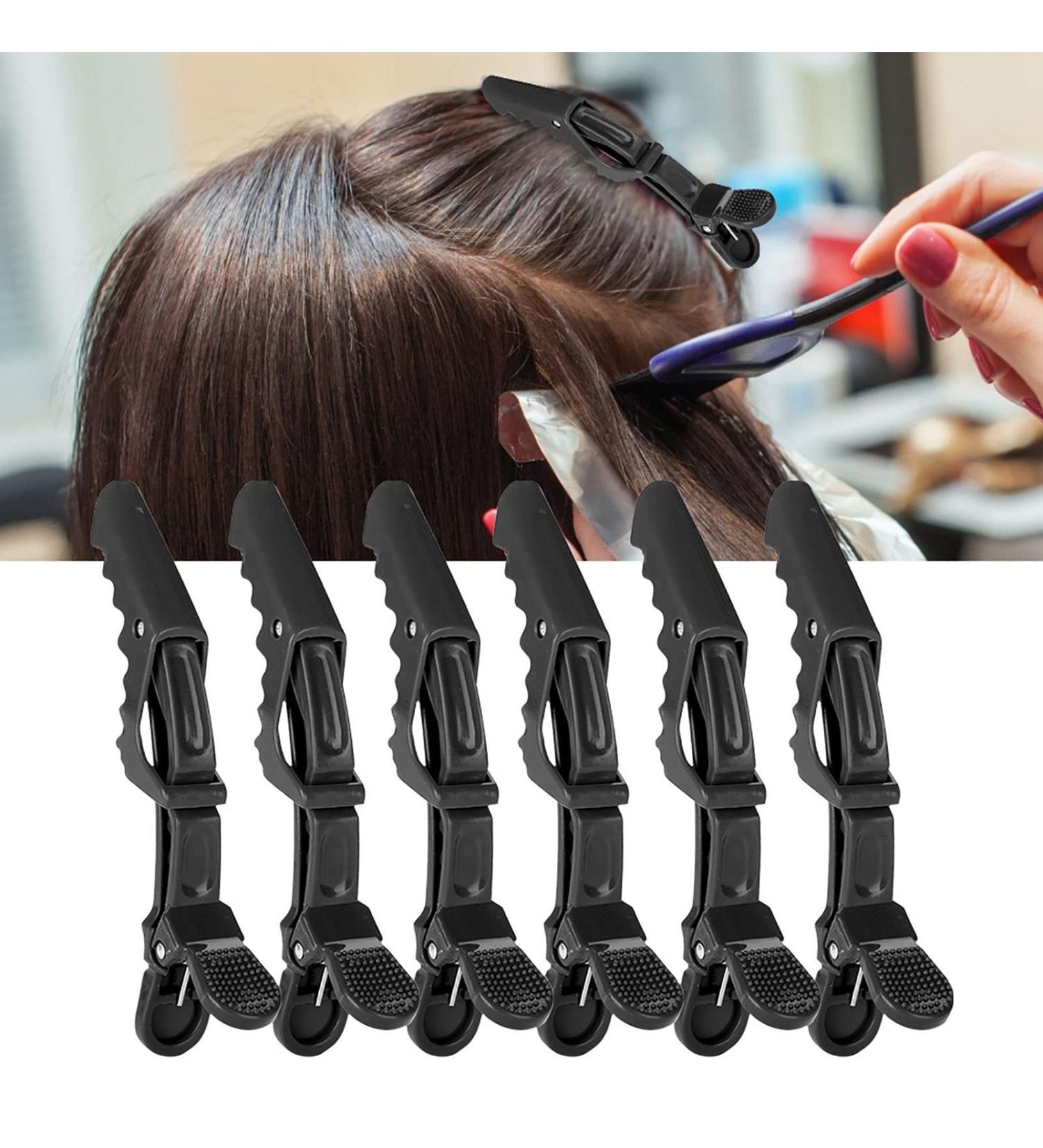 6pcs Black Crocodile Hair Sectioning Clips - Non-Slip Single Prong Hairpins for Salon & Hairdressing - Buy Online on GoSupps.com
