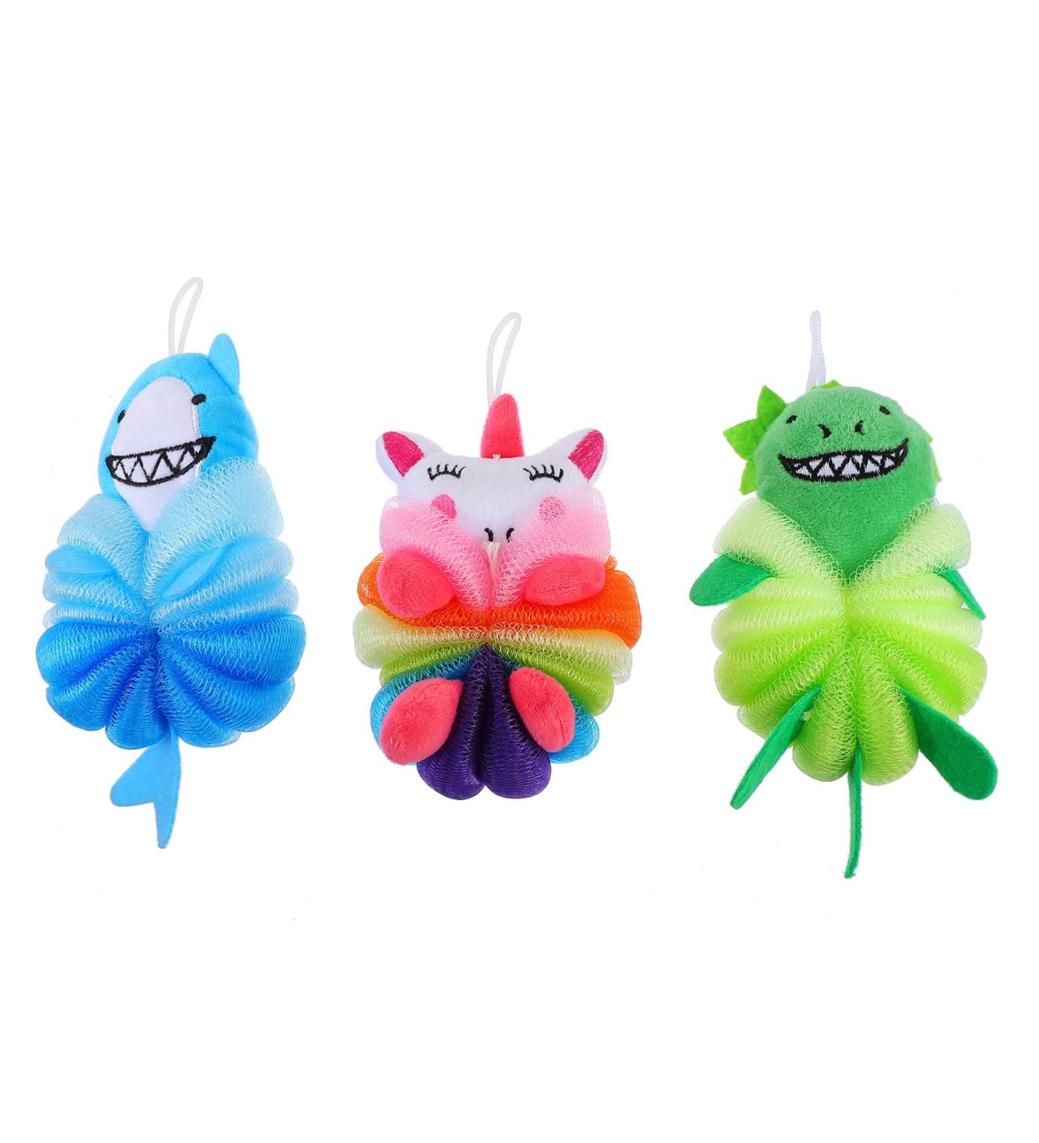 Kisangel Kids Animal Bath Loofahs - 3 Pack Cute Cartoon Shower Poufs for Children | Exfoliating Body Scrubbers & Baby Washing - Buy Online on GoSupps.com