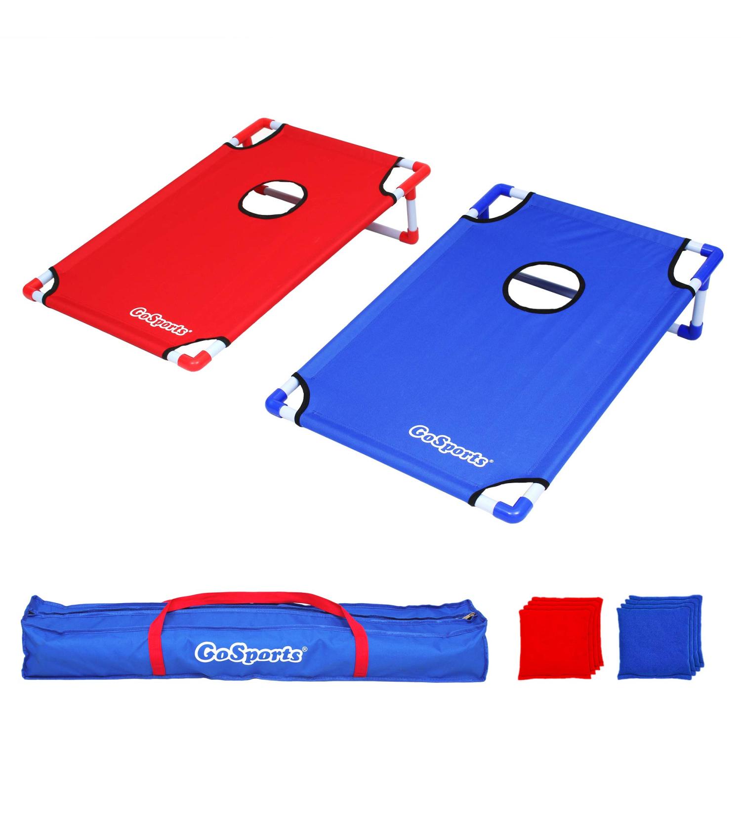 GoSports Portable PVC Framed Cornhole Toss Game Set with 8 Bean Bags and Travel Carrying Case - American Flag or Football Design - Buy Online on GoSupps.com