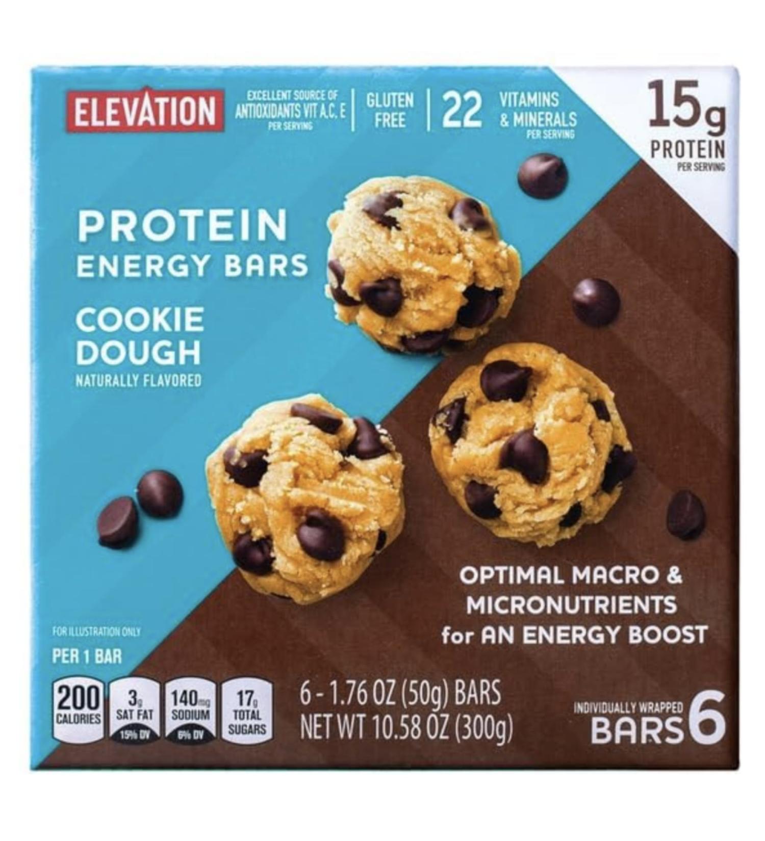 Generic Elevation Cookie Dough Protein Meal Bar Gluten Free 6 Bars Optimal Macros & Nutrients 15g protein 22 key vitamins Cookie Dough 1 Box - Buy Online on GoSupps.com