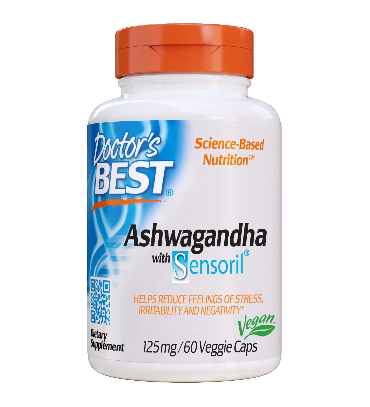 Doctor's Best Ashwagandha with Sensoril 125 mg - 60 Vegan Capsules for Stress Relief & Wellness - Buy Online on GoSupps.com