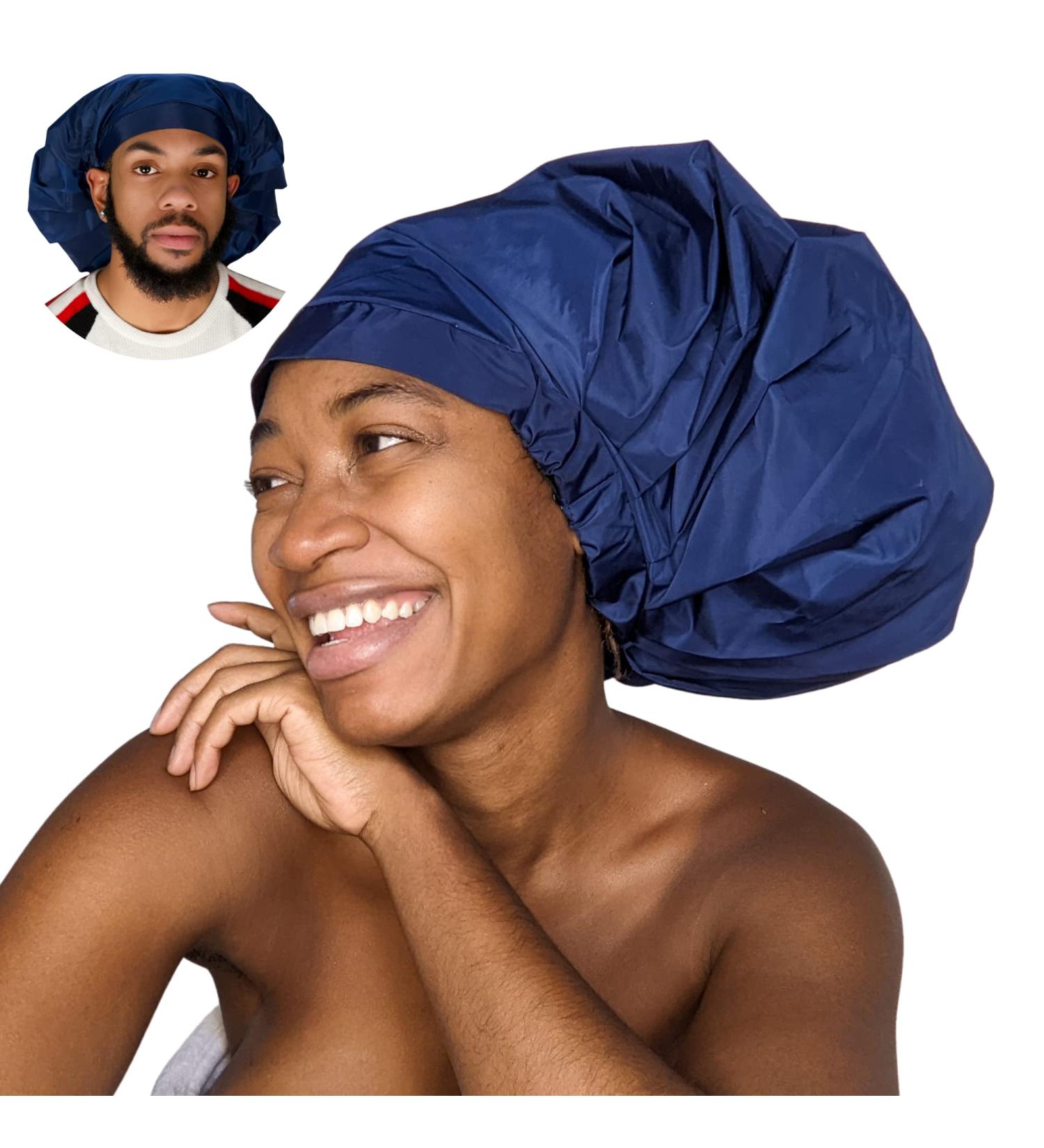 Jumbo Size Waterproof Shower Cap for Afro Hair | Adjustable & Reusable | Blue - Buy Online on GoSupps.com