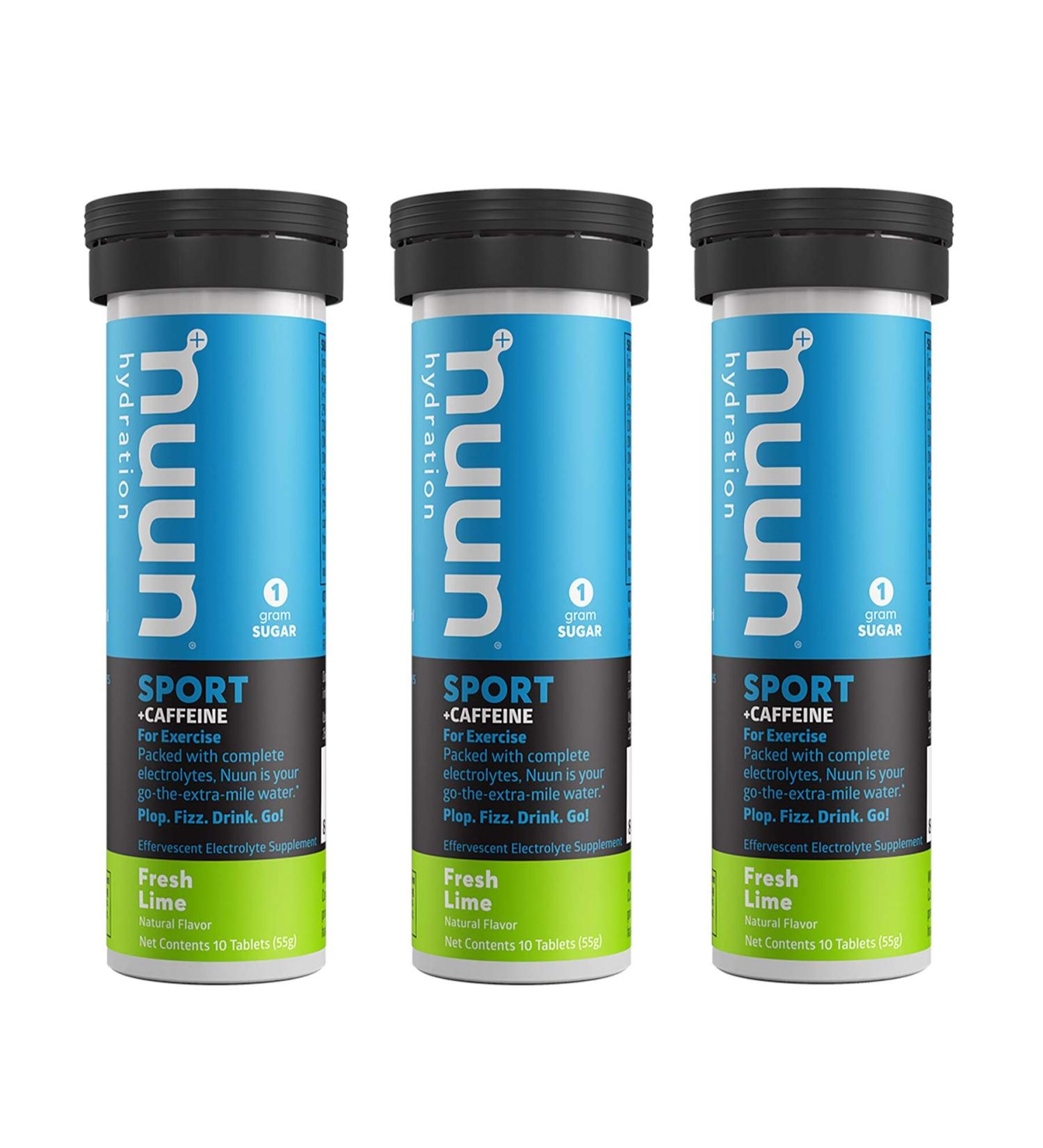 Nuun Sport + Caffeine: Fresh Lime Electrolyte Drink Tablets (3 Tubes of 10 Tabs)3 - Buy Online on GoSupps.com