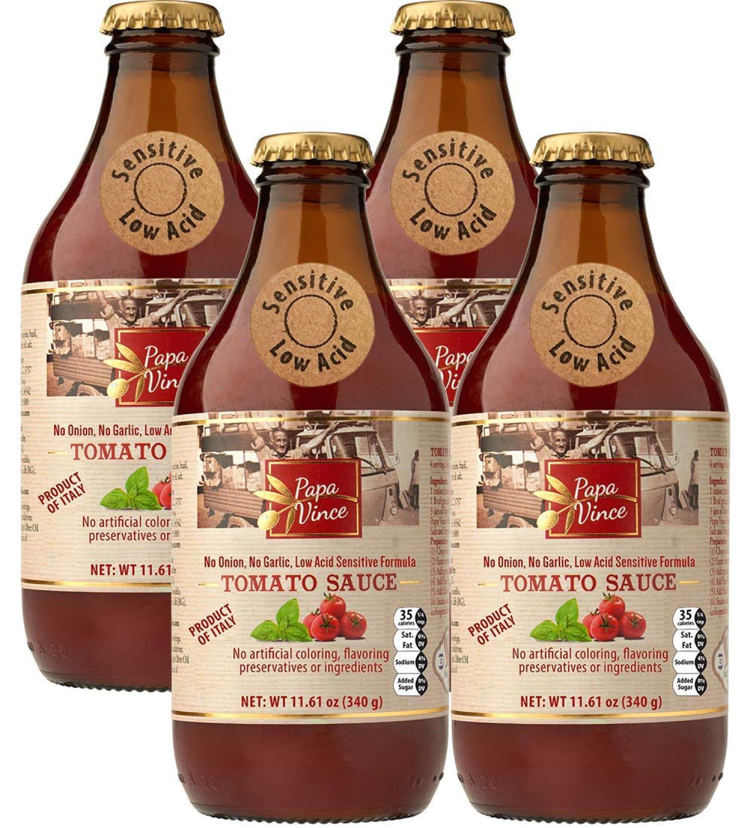 Papa Vince Low Acid Tomato Sauce - No Onion/Garlic/Sugar - Fresh Sicilian Recipe, 11.6 oz (4 Pack) - Buy Online on GoSupps.com