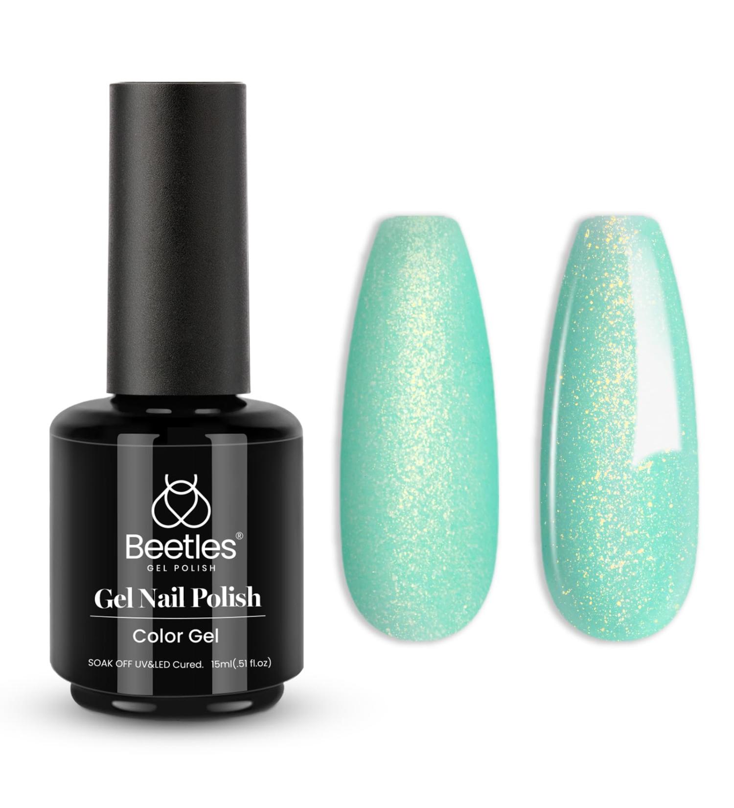 Beetles Mint Green Gel Polish - 15ml Glitter UV Soak Off Nail Polish for DIY Art - Mermaid Turquoise Shimmer - Summer Nail Design - Buy Online on GoSupps.com