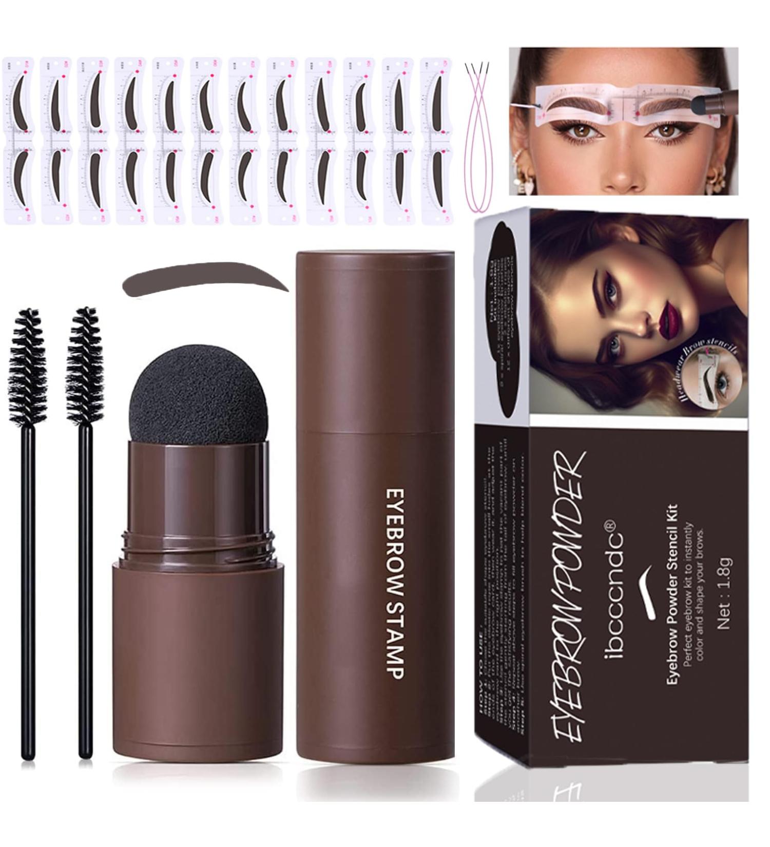 Eyebrow Stamp Stencil kit Eyebrow Stamp and Shaping Kit for Perfect Brow Long Lasting and Waterproof 12 Reusable Eyebrow Template With Strap 2 Eyebrow Pen Brushes Dark Brown - Buy Online on GoSupps.com
