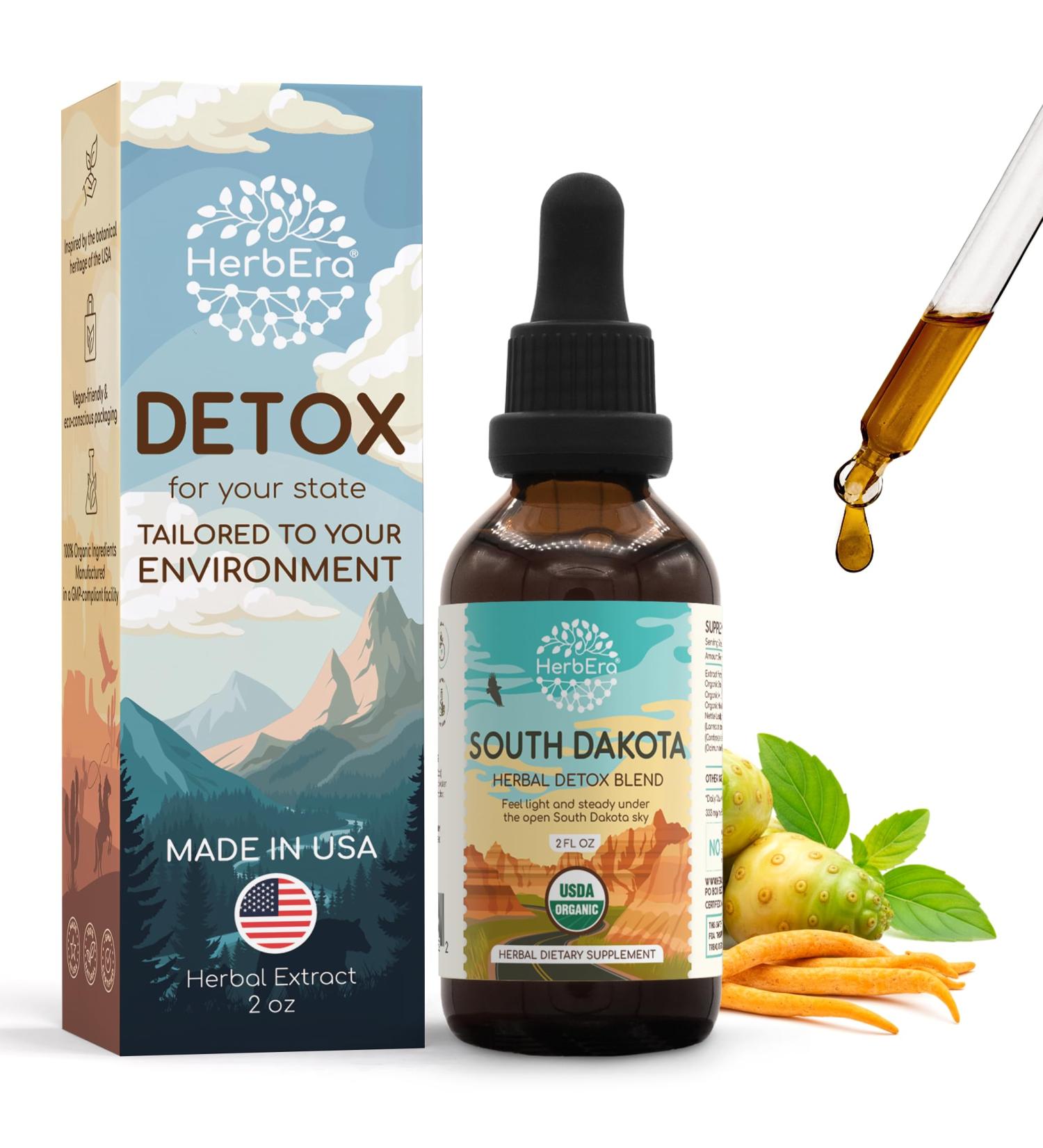 HerbEra South Dakota Herbal Detox Blend - USDA Organic Extract Made in USA | Immune & Liver Support Liquid Drops | Dandelion Root Milk Thistle Noni Chaparral Cordyceps | 2 fl oz - Buy Online on GoSupps.com