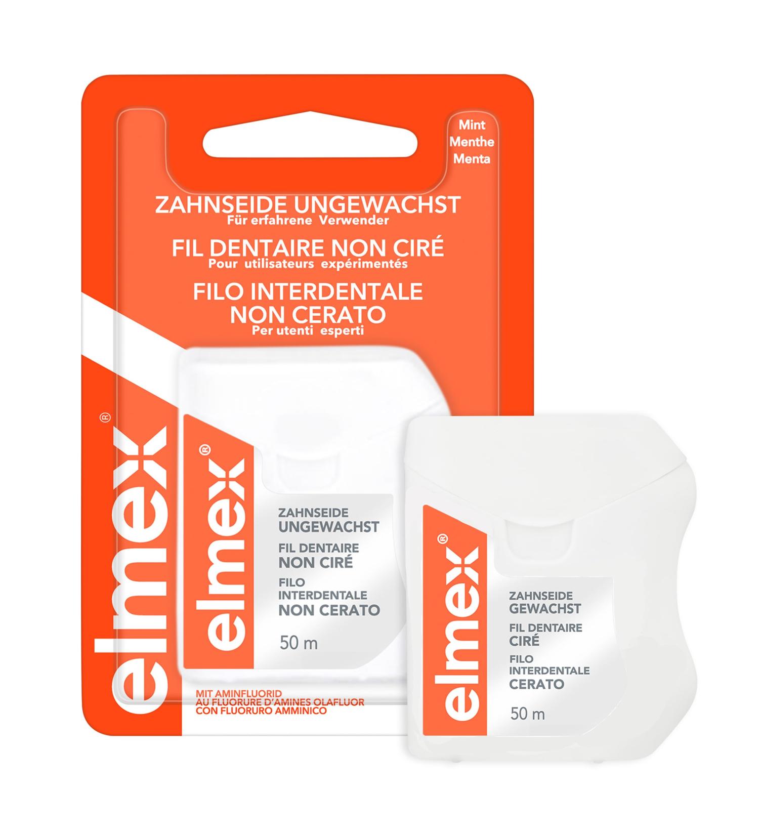 Elmex Dental Floss 50m - Waxed Tooth Strap for Deep Cleaning Aminfluoride Protection Against Cavities & Gum Infections - 1 Pack - Buy Online on GoSupps.com