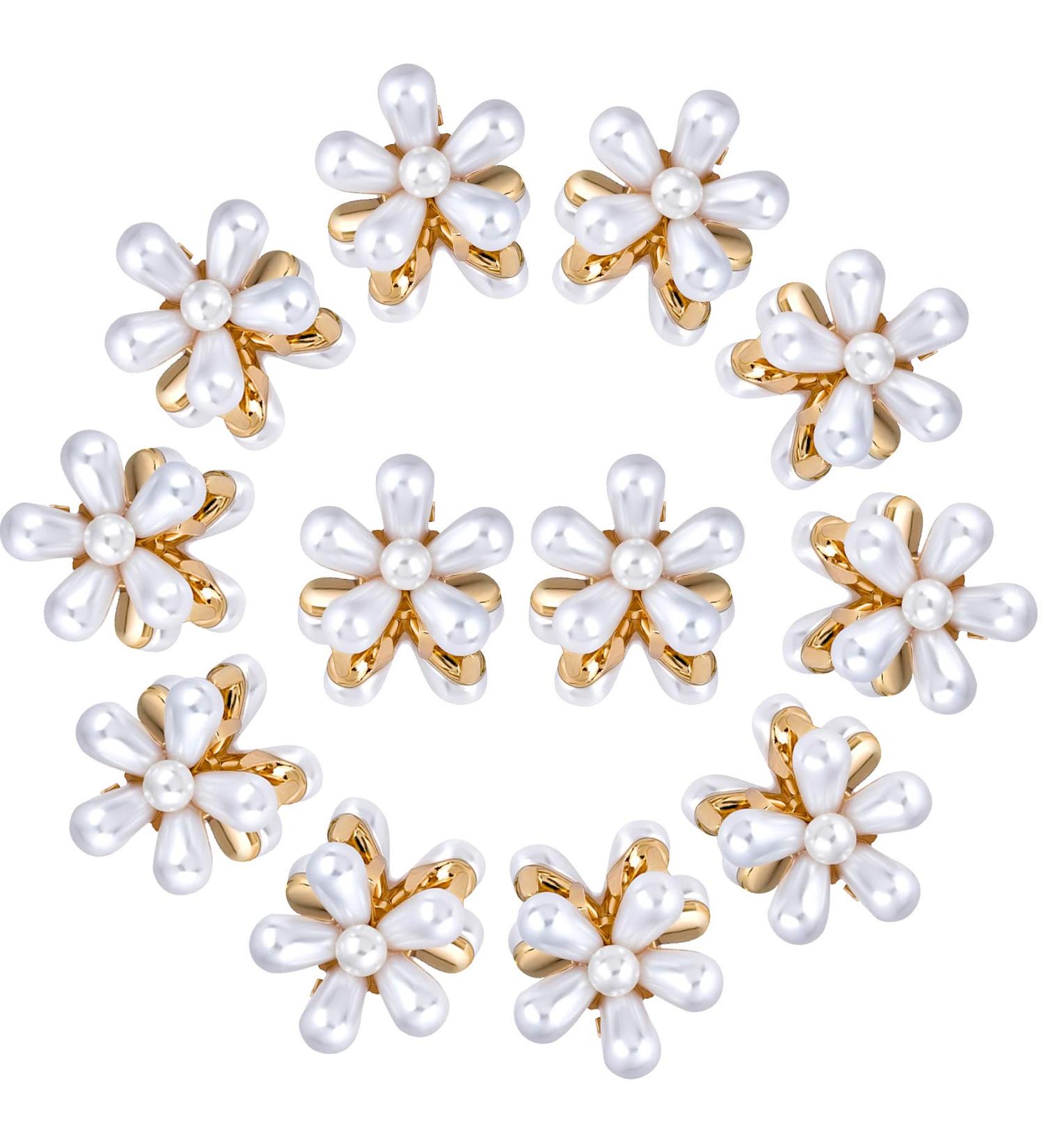 PAGOW 12PCS Mini Pearl Claw Clips with Daisy Flower - Retro Hair Accessories for Women and Girls - Buy Online on GoSupps.com