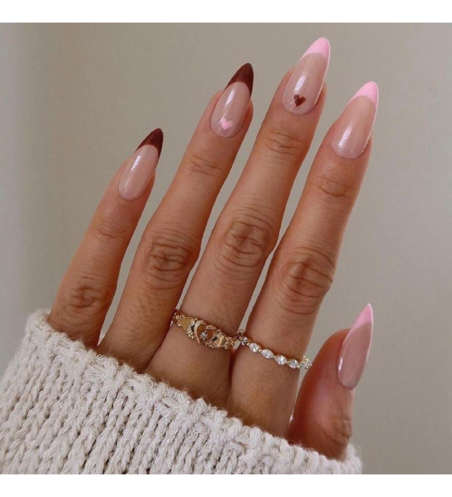 24Pcs Oval Head False Nails Almond White Artificial Fake Nails with Glue Full Cover Nail Tips Press On Nails DIY Manicure Tools JTA50-5