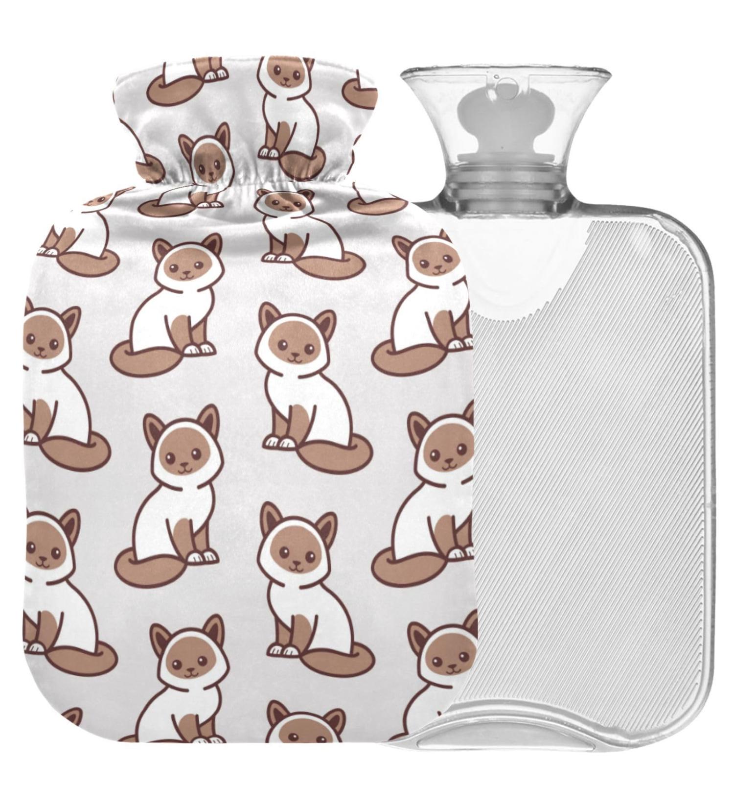 Naanle Cartoon Siamese Cat Hot Water Bottle - 2L Large Transparent Warm Water Bottle for Pain Relief & Cold Therapy | Best Hand & Feet Warmer - Buy Online on GoSupps.com