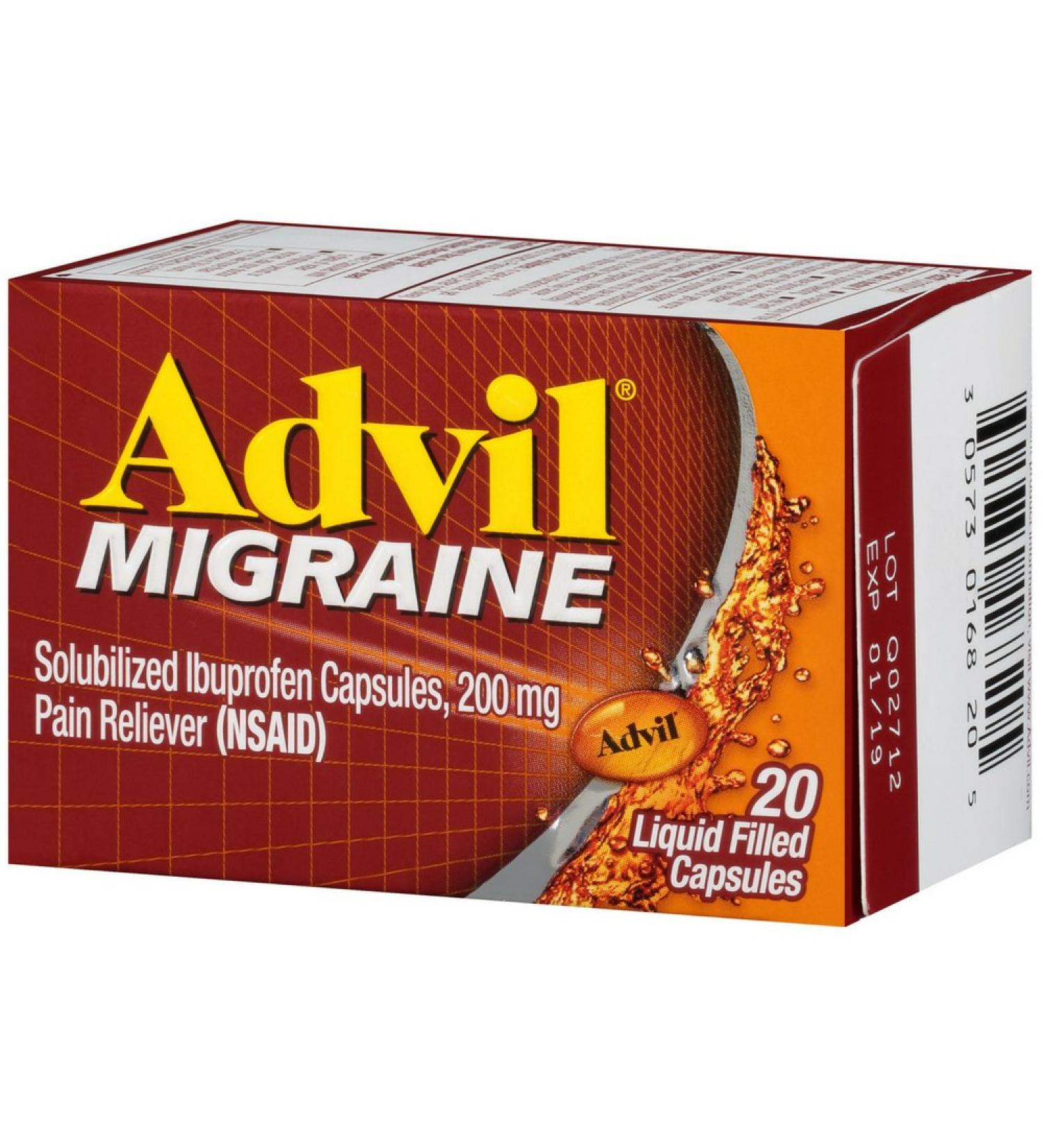 Advil Migrain 20'S Size 20ct Advil Migraine Pain Relief Liquid Filled Capsules 20ct