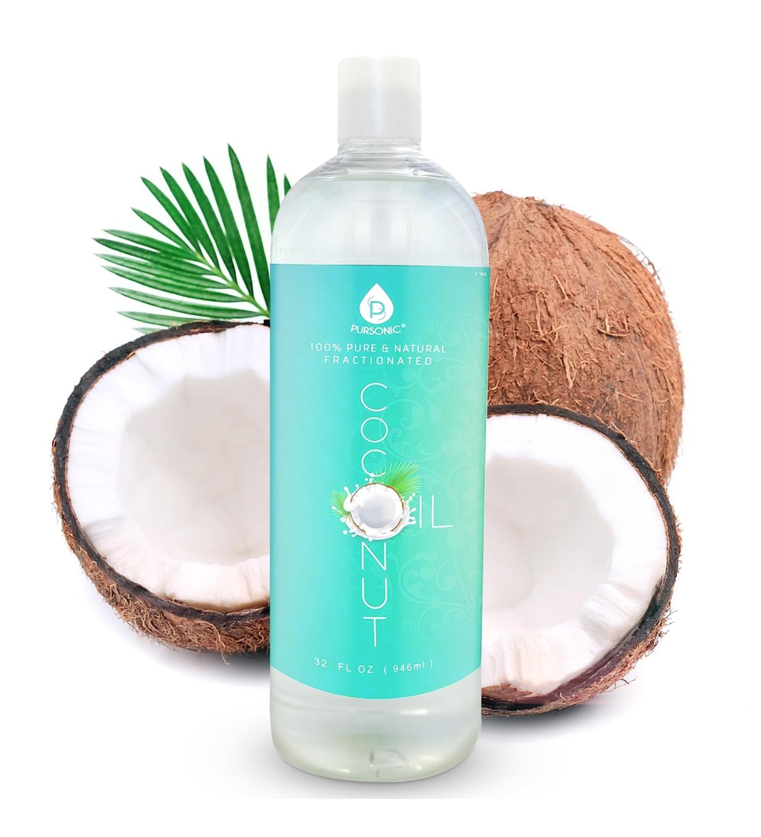 Pursonic Pure Unscented Fractionated Coconut Oil - 32 Oz Multipurpose Oil for Skin Hair Body Massage & Makeup Removal - Carrier Oil for Essential Oils and Aromatherapy Fractionated Coconut 32 Fl Oz (Pack of 1) - Buy Online on GoSupps.com