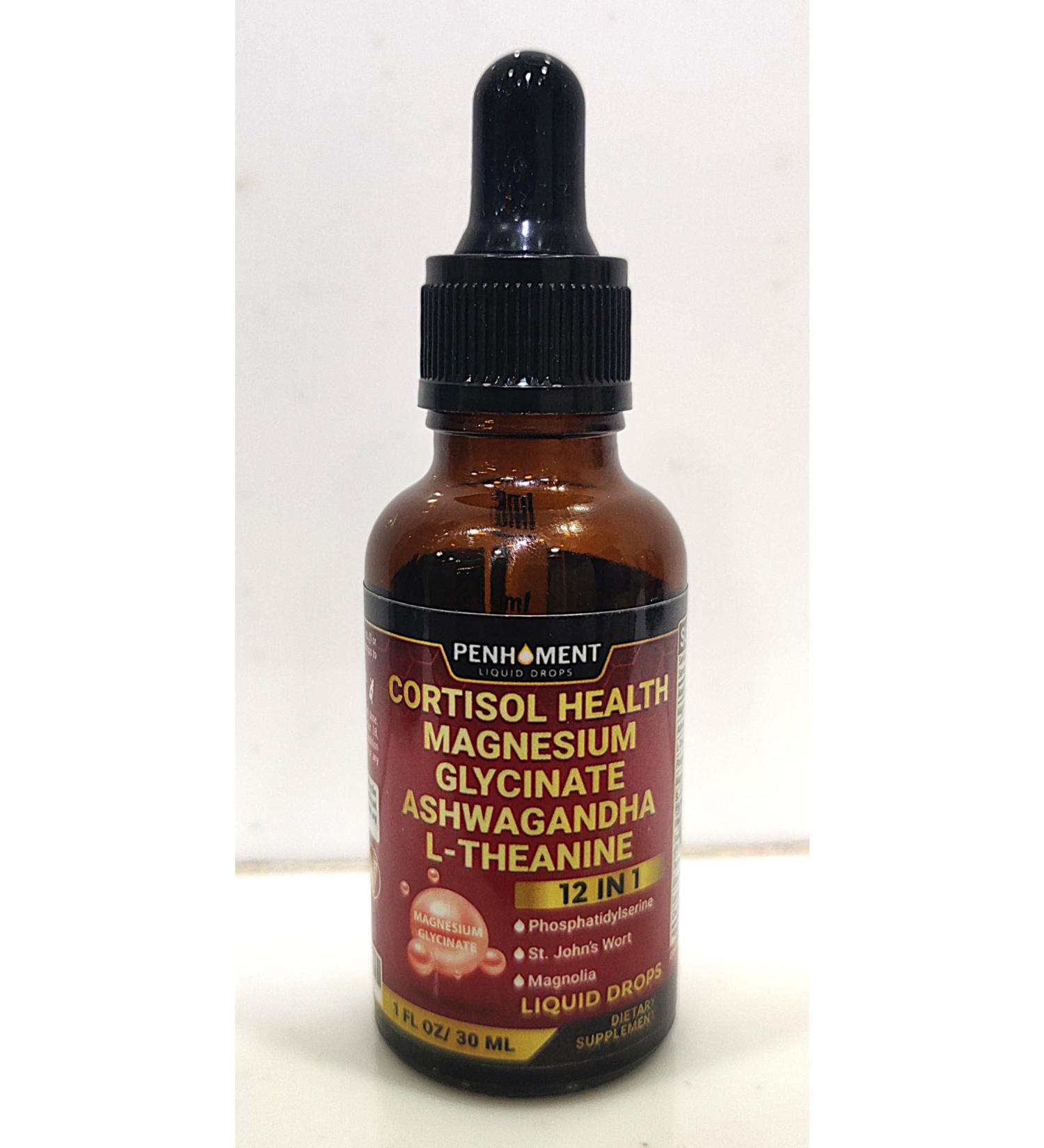 Penhoment 12in1 Cortisol Supplement Liquid Drops - Cortisol Detox w. Magnesium Glycinate, Ashwagandha Root, L-Theanine and 9 More - 1FL Oz - 1 Month Supply - Buy Online on GoSupps.com