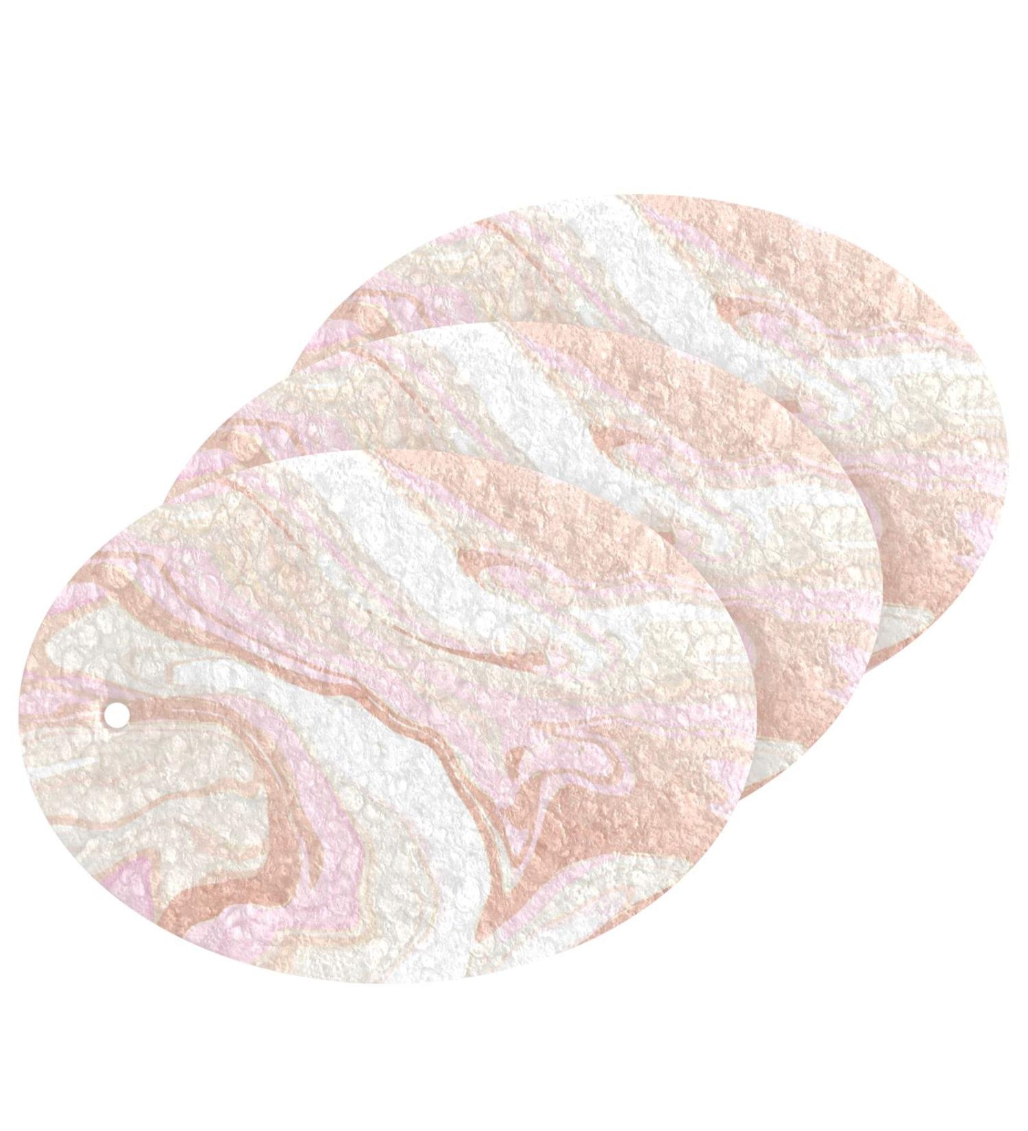 3-Pack Cleaning Kitchen Sponges Oval Gold and Pink Marble Kitchen Cellulose Dishwashing Wood Pulp Cotton - Buy Online on GoSupps.com