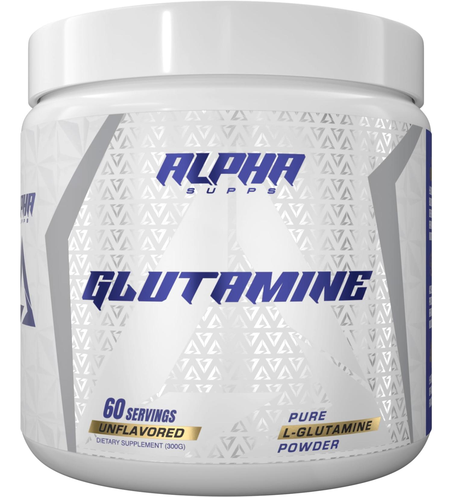 Alpha Supps Pure L-Glutamine Powder - Unflavored Amino Acid Glutamine Nutritional Supplement for Muscle Recovery Gut & Immune Support - 60 Servings - 300 Grams - Buy Online on GoSupps.com