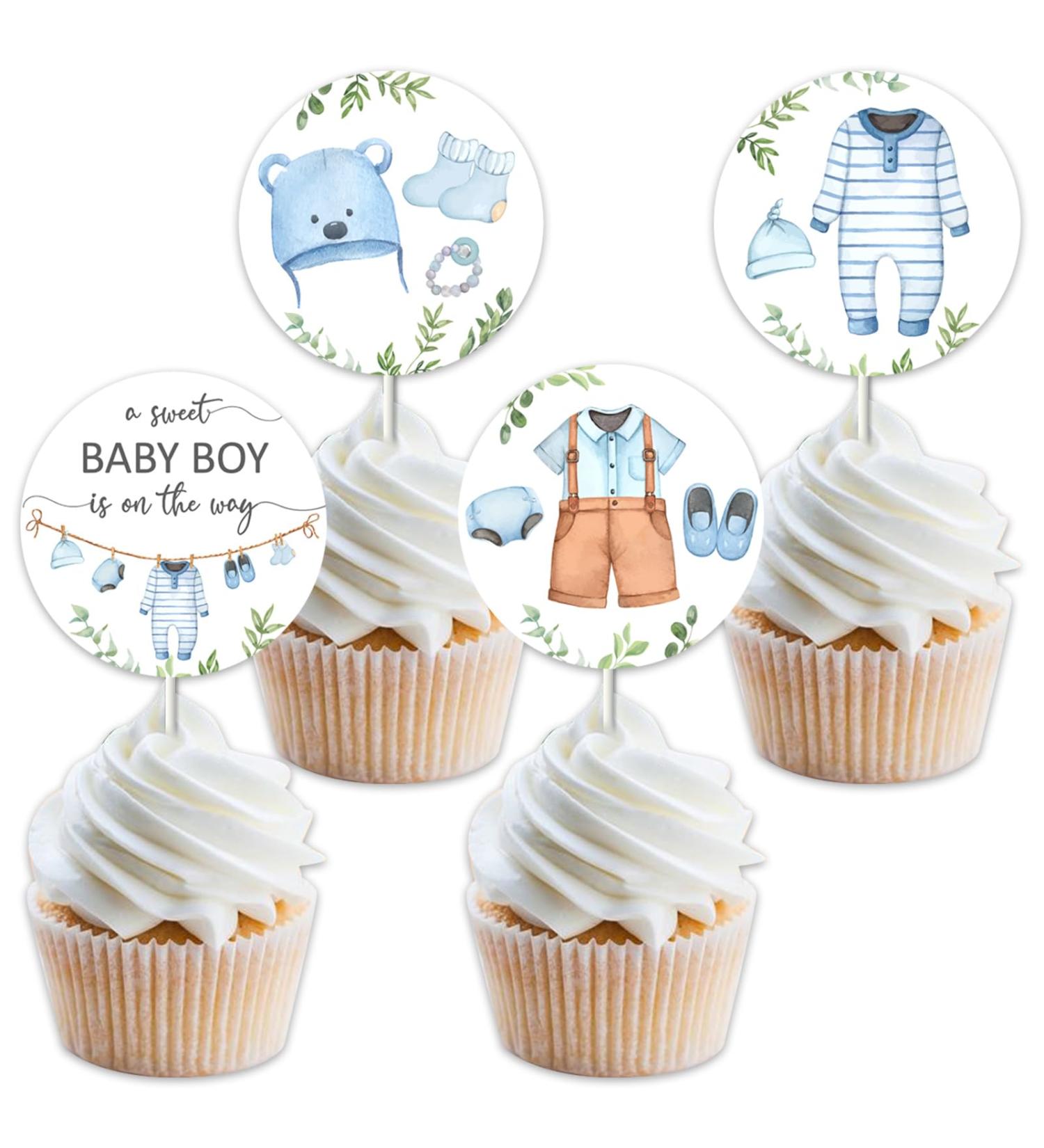 kreat4joy 36pcs Baby Shower Cupcake Toppers Boy Baby Clothes Shower Decorations Boy Baby Shower Cupcake Toppers A Sweet Baby Boy Is On The Way Gender Reveal Birthday Theme Party Supplies Blue - Buy Online on GoSupps.com