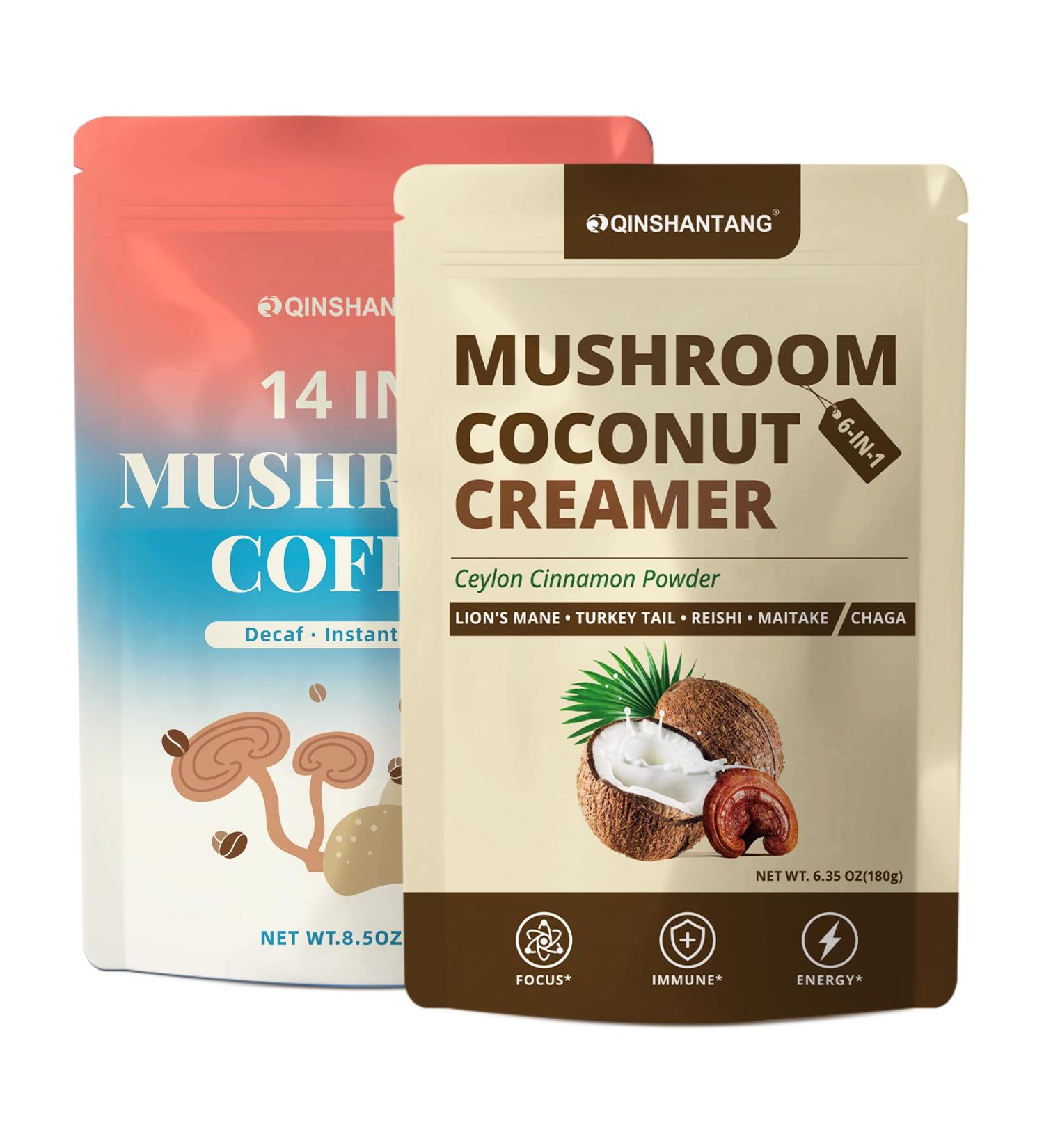 Mushroom Coconut Creamer with Instant Decaf Coffee 14 Mushrooms Ceylon Cinnamon Powder for Energy Foucs Immunity - Buy Online on GoSupps.com