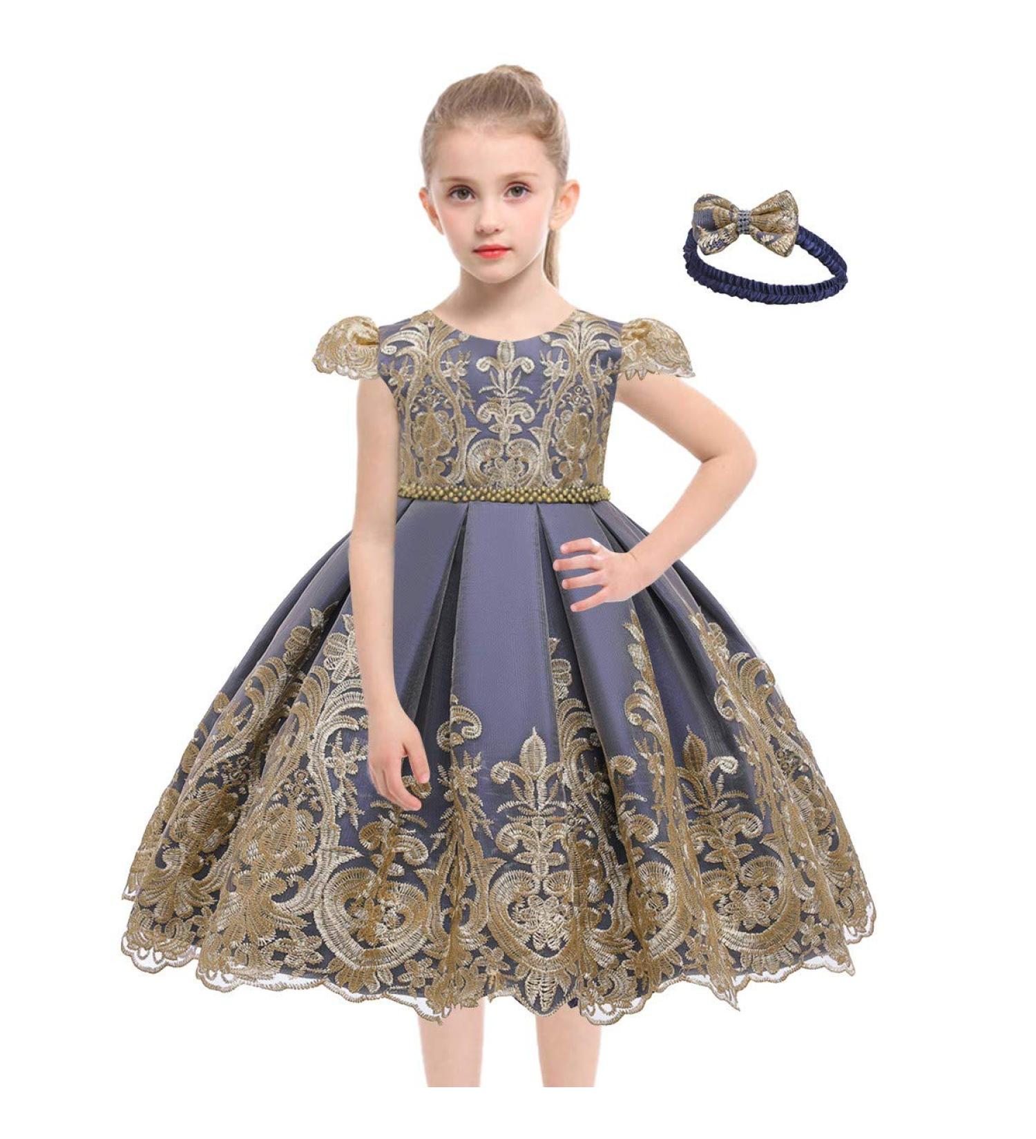 MYRISAM Baby Girl Embroidery Princess Dress w/ Headwear 5-6 Years Navy Blue - Buy Online on GoSupps.com