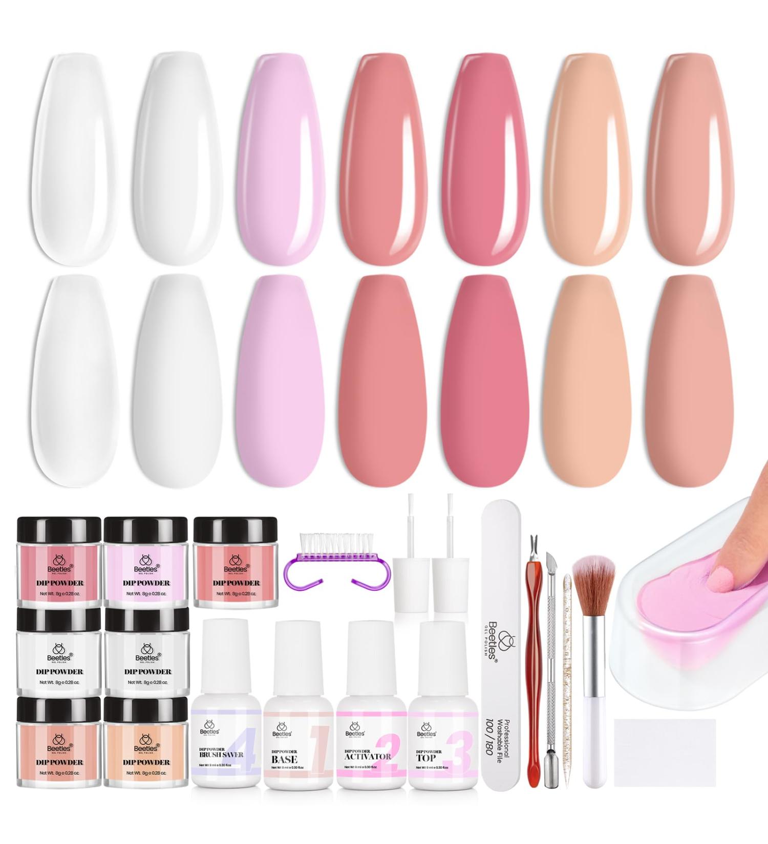 Beetles Dip Powder Nail Starter Kit - 7 Colors (Nude Pink Brown White) | DIY Dipping Powder Set with Complete Accessories - Buy Online on GoSupps.com