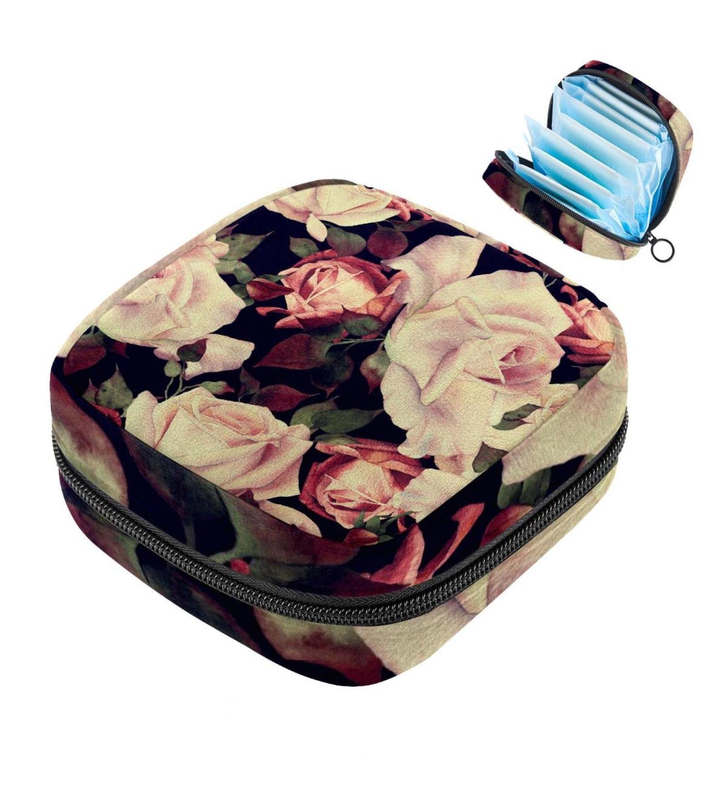 Stylish Menstruation Pad Bag with Zipper Flower Pattern Women's Napkin & Tampon Organizer for Girls - Buy Online on GoSupps.com