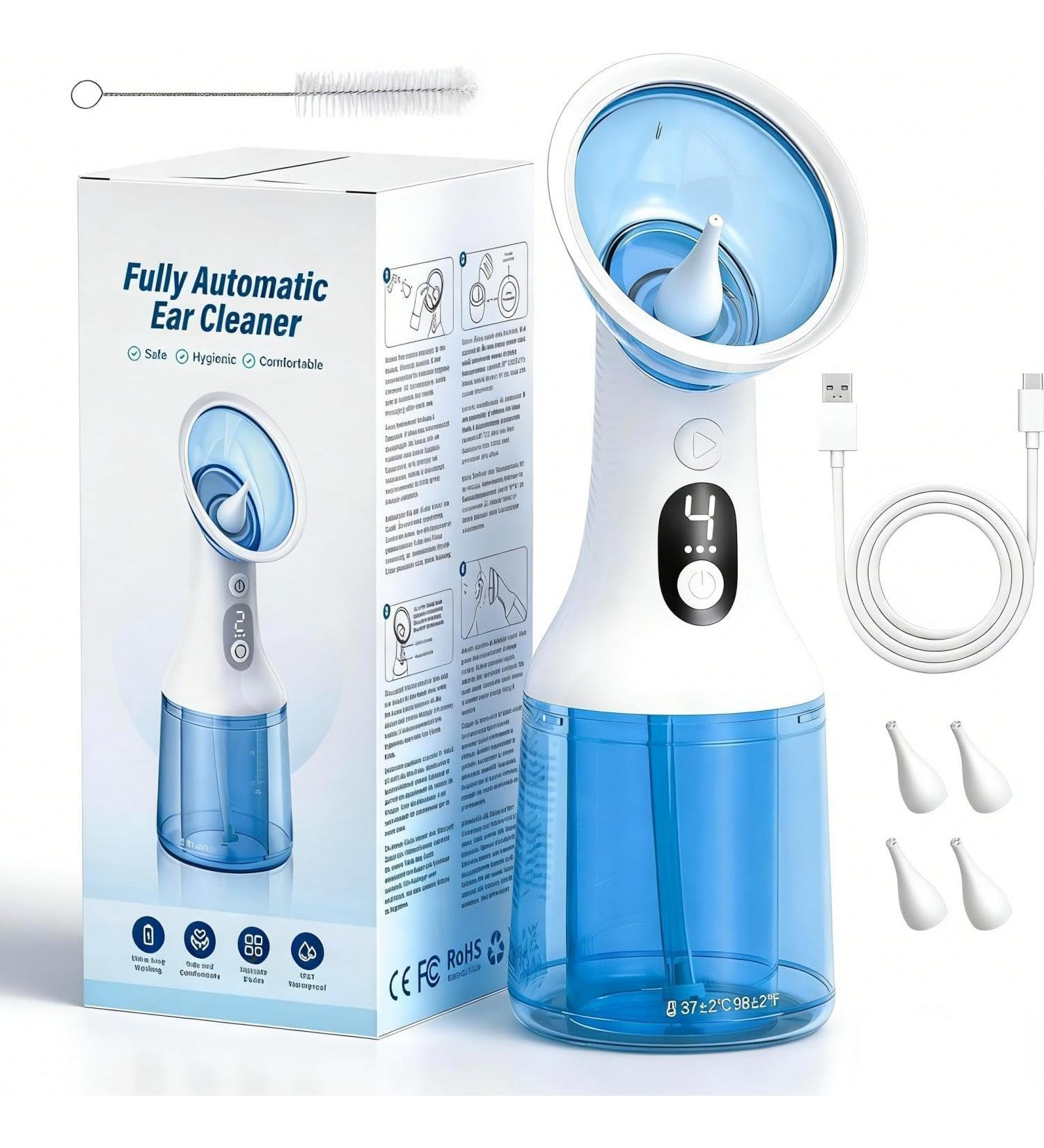 Ear Wax Removal Electric Ear Irrigator with Built-in Waste Tank & 4 Pressure Modes USB-C Rechargeable Water Flusher for Home Use IPX7 Waterproof 4 Tips (Blue) - Buy Online on GoSupps.com