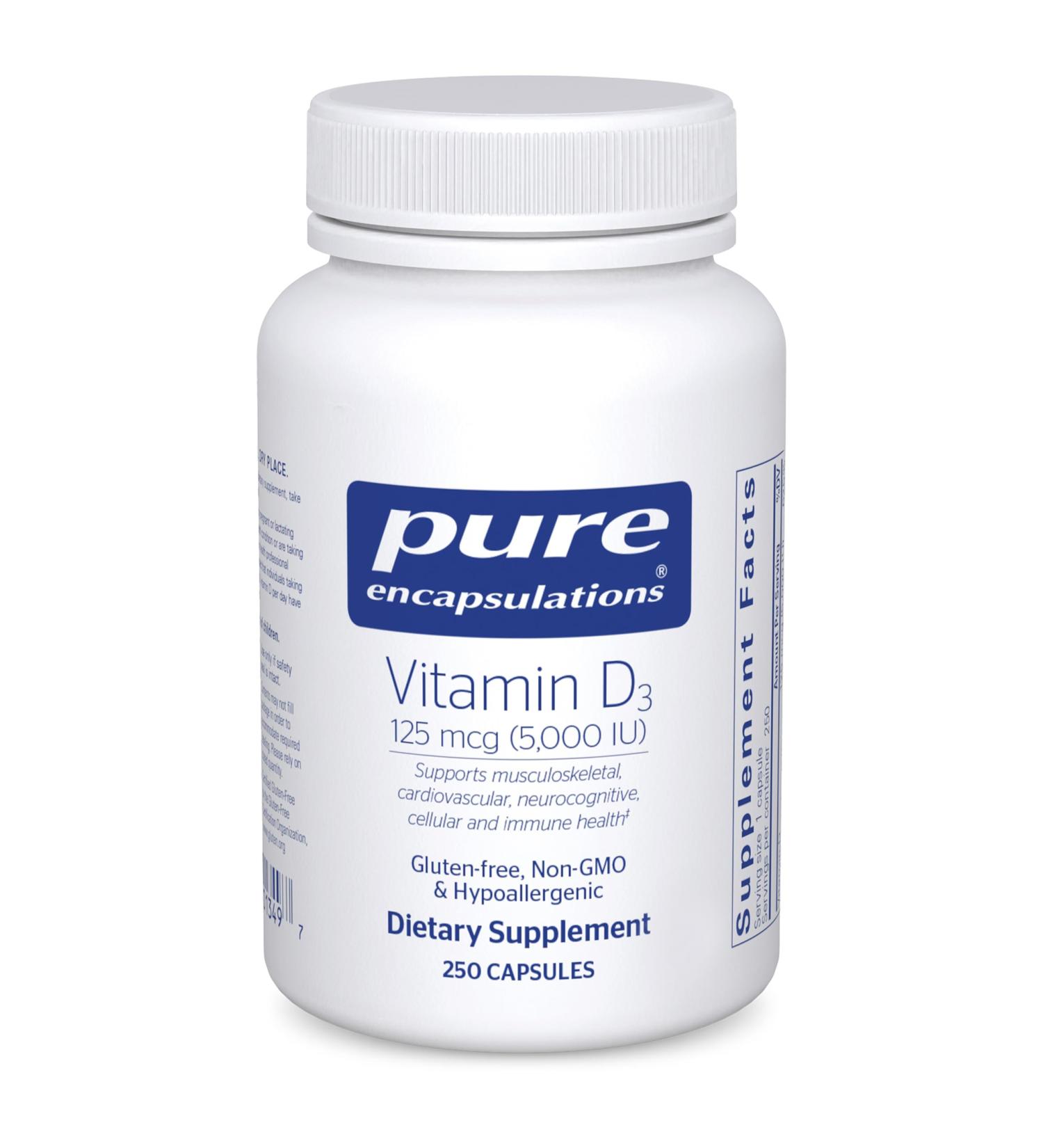 Pure Encapsulations Vitamin D3 125 mcg (5 000 IU) - Supplement to Support Bone Joint Breast Heart Colon and Immune Health* - with Vitamin D - 250 Capsules 250 Count (Pack of 1) - Buy Online on GoSupps.com