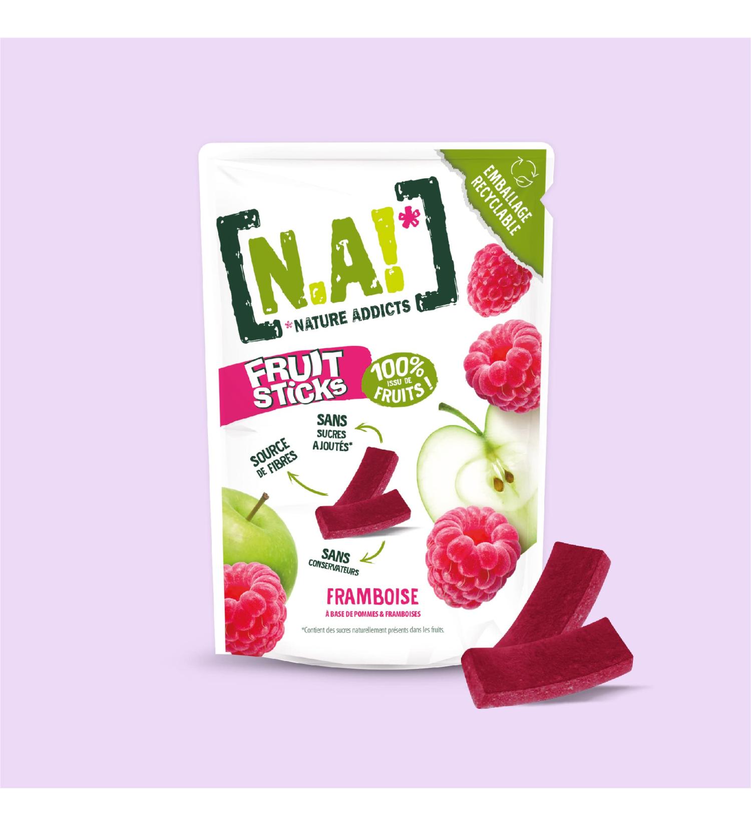 N / A! Nature Addicts Bag of Raspberry Fruit Sticks 40 g - 100% Made - No Added Sugars No Sweeteners or Preservatives - Reseal - Buy Online on GoSupps.com