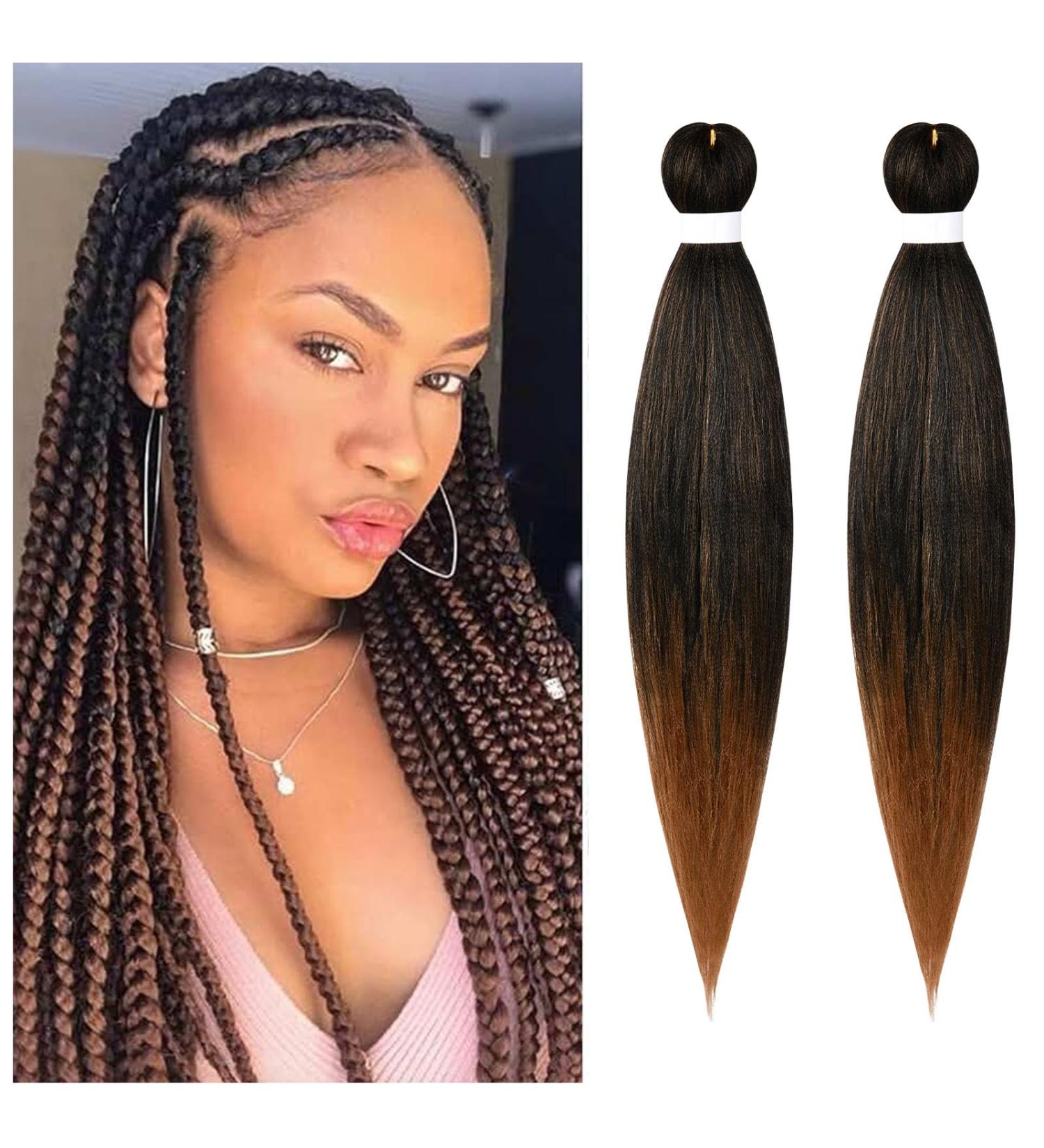 Aomig Pre-Stretched Braiding Hair - 2PC Ombre Brown Professional Art Fiber Extensions for Box Braids & Simple Braids - Buy Online on GoSupps.com