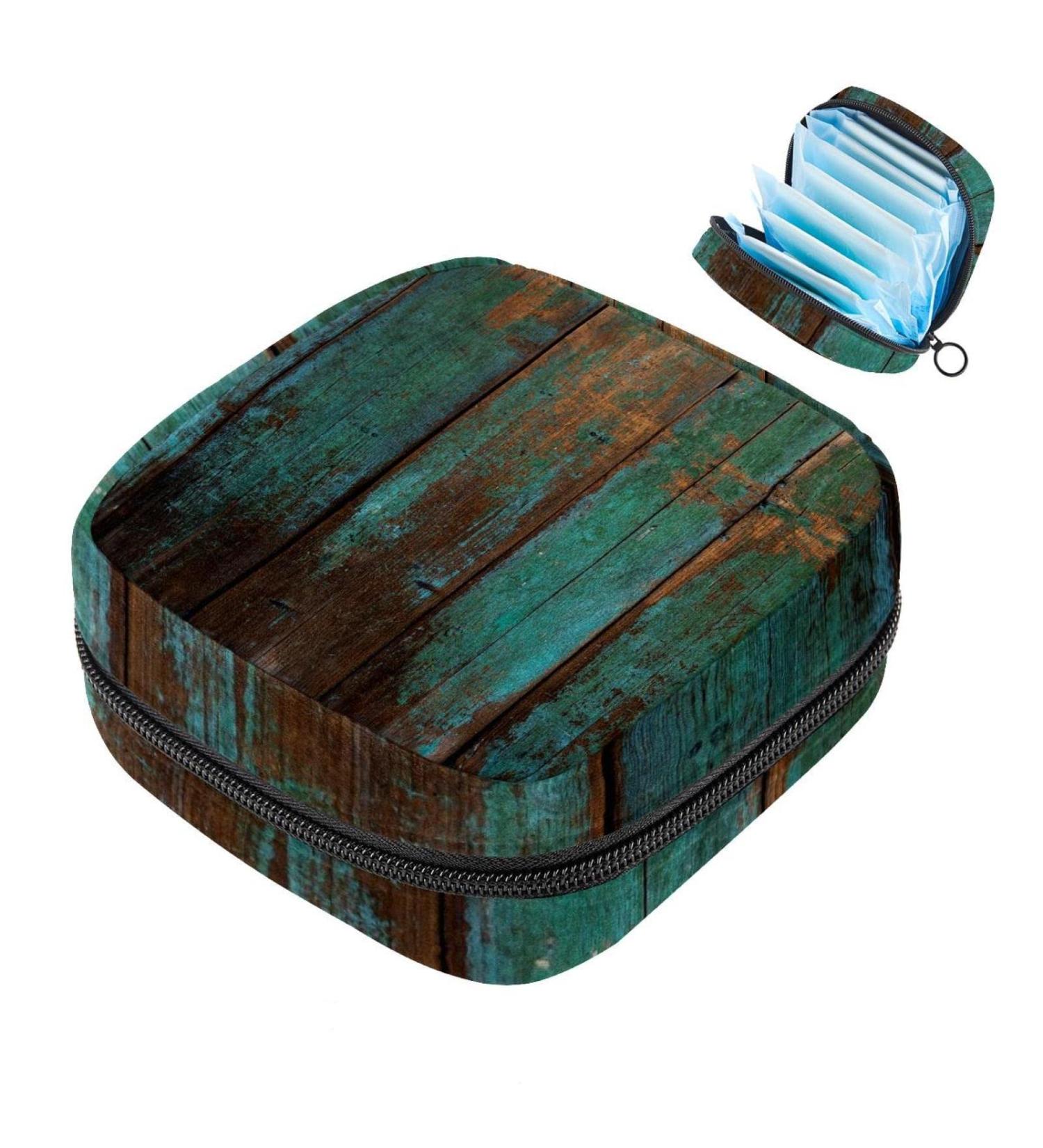 Buy Old Grunge Wood Panels Pattern Menstrual Pad Bag | Stylish Sanitary Napkins Storage for Teens & Women - Zipper Pocket Design - Buy Online on GoSupps.com