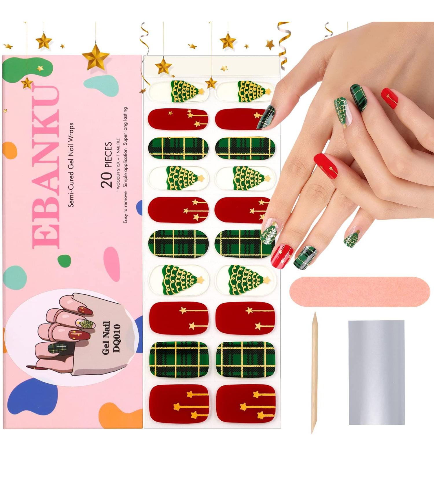 EBANKU Christmas Tree Nail Adhesive Wrap 20PCS - Gel Nail Polish Stickers Self-Adhesive Full Wraps (UV/LED Lamp Required) - Buy Online on GoSupps.com