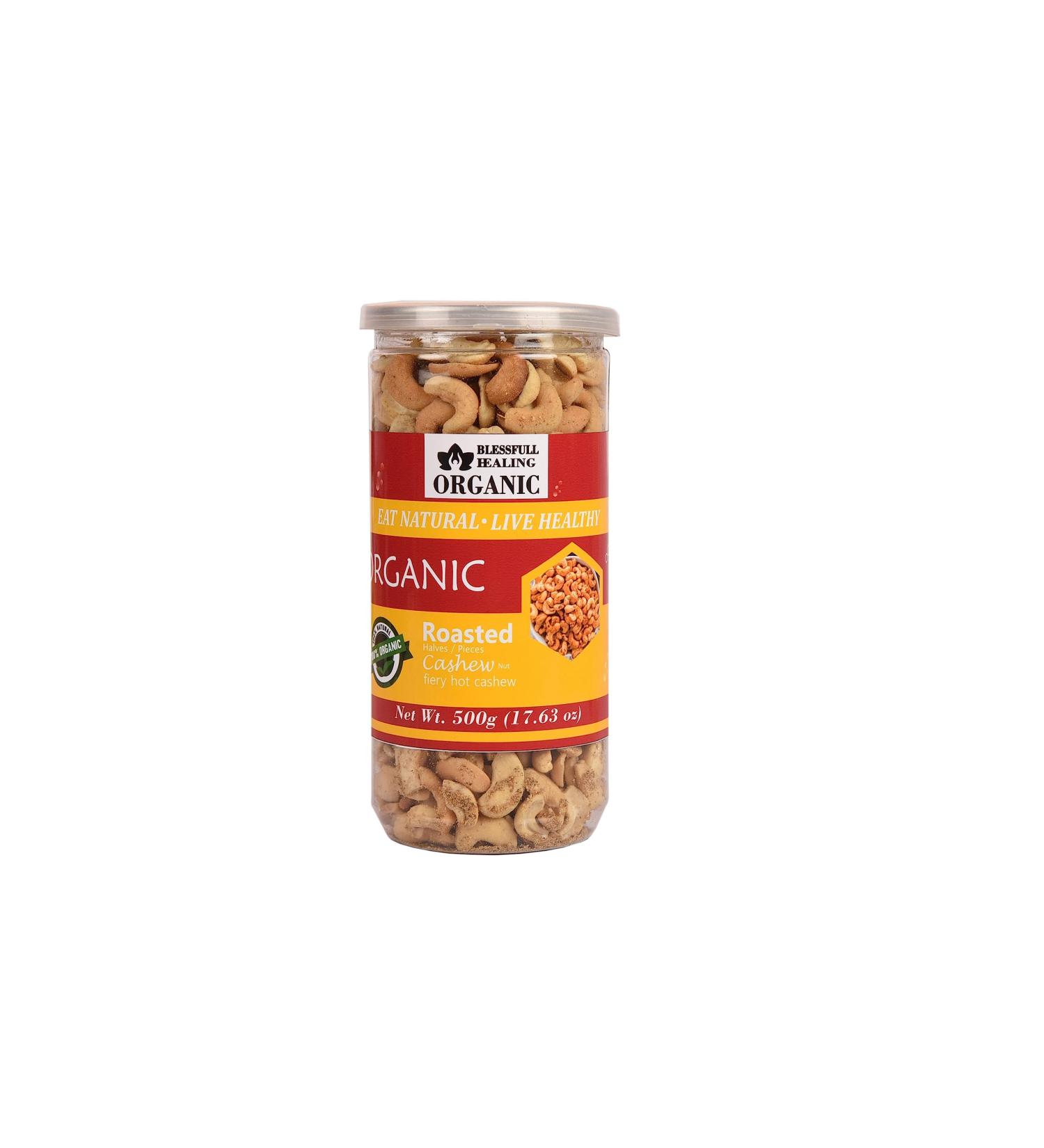Blessfull Healing Organic Natural Vegan Fiery Hot Roasted Halves/Pieces Cashew Nuts Crunchy Kaju 500 Gram - Buy Online on GoSupps.com