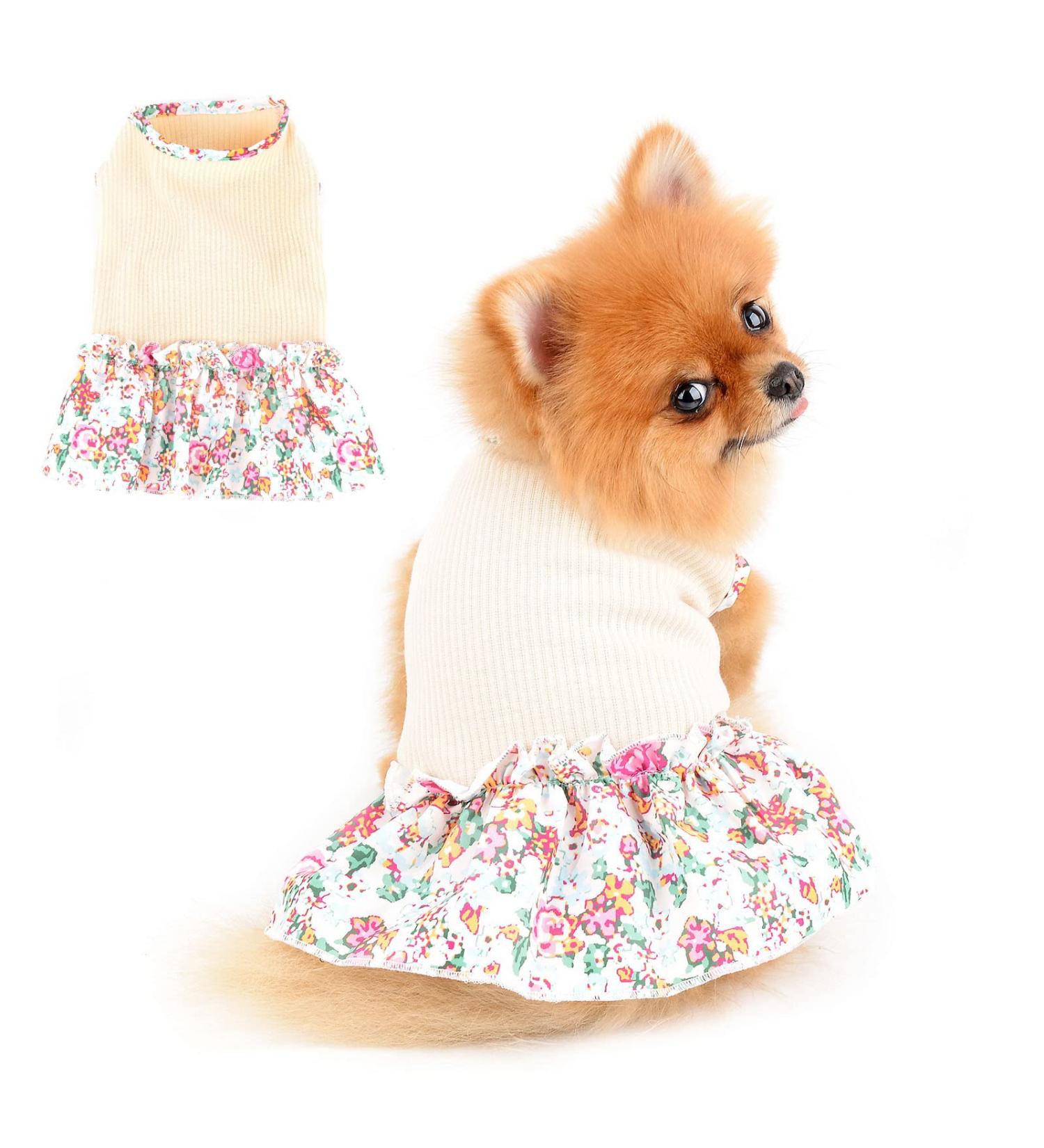 Paidful Dog Blumen Dress for Small & Medium Dogs - Soft Cotton Ruffled Tank for Spring/Summer - Beige Vest for Chihuahuas & Yorkies - Buy Online on GoSupps.com